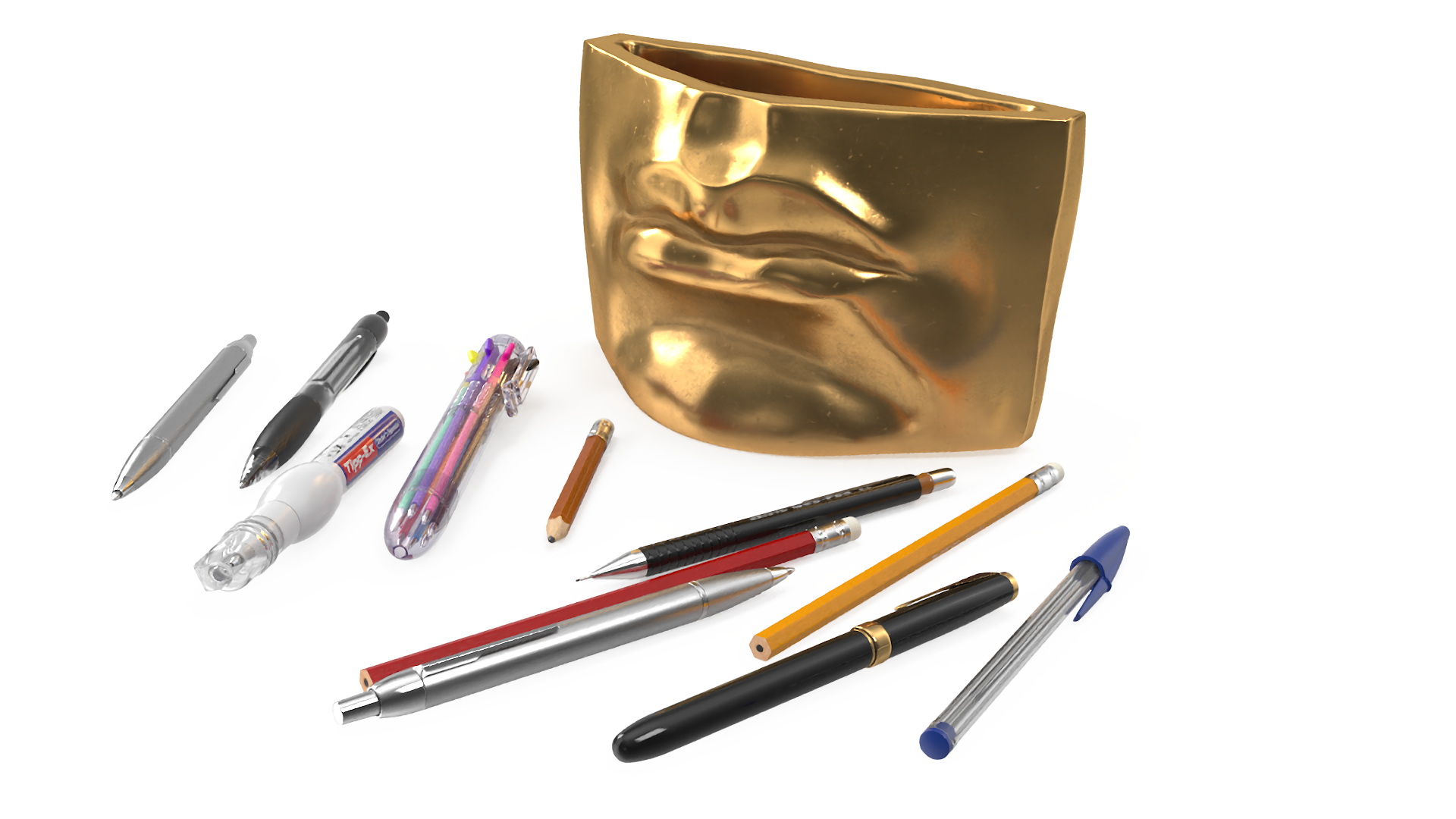 Michelangelo David lips decor Gold with Pens 3D model