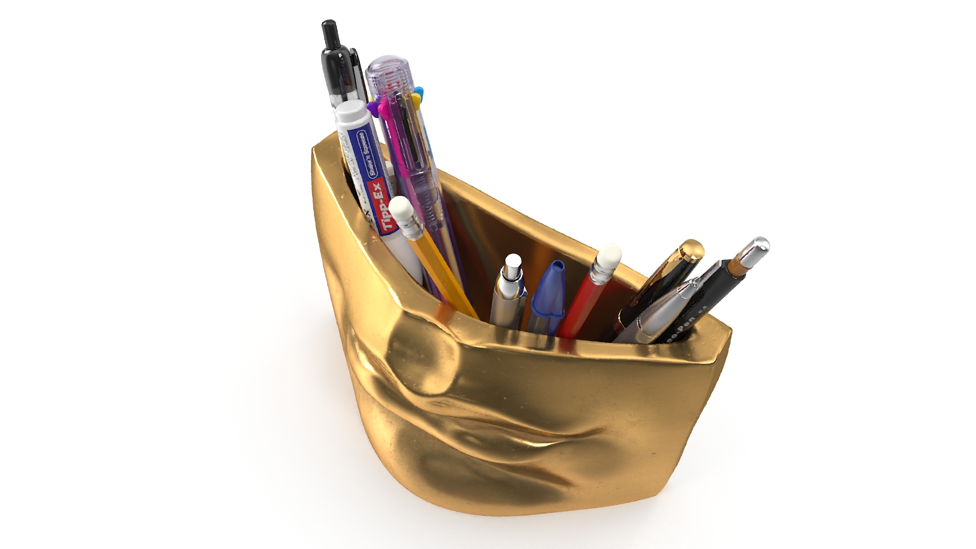 Michelangelo David lips decor Gold with Pens 3D model