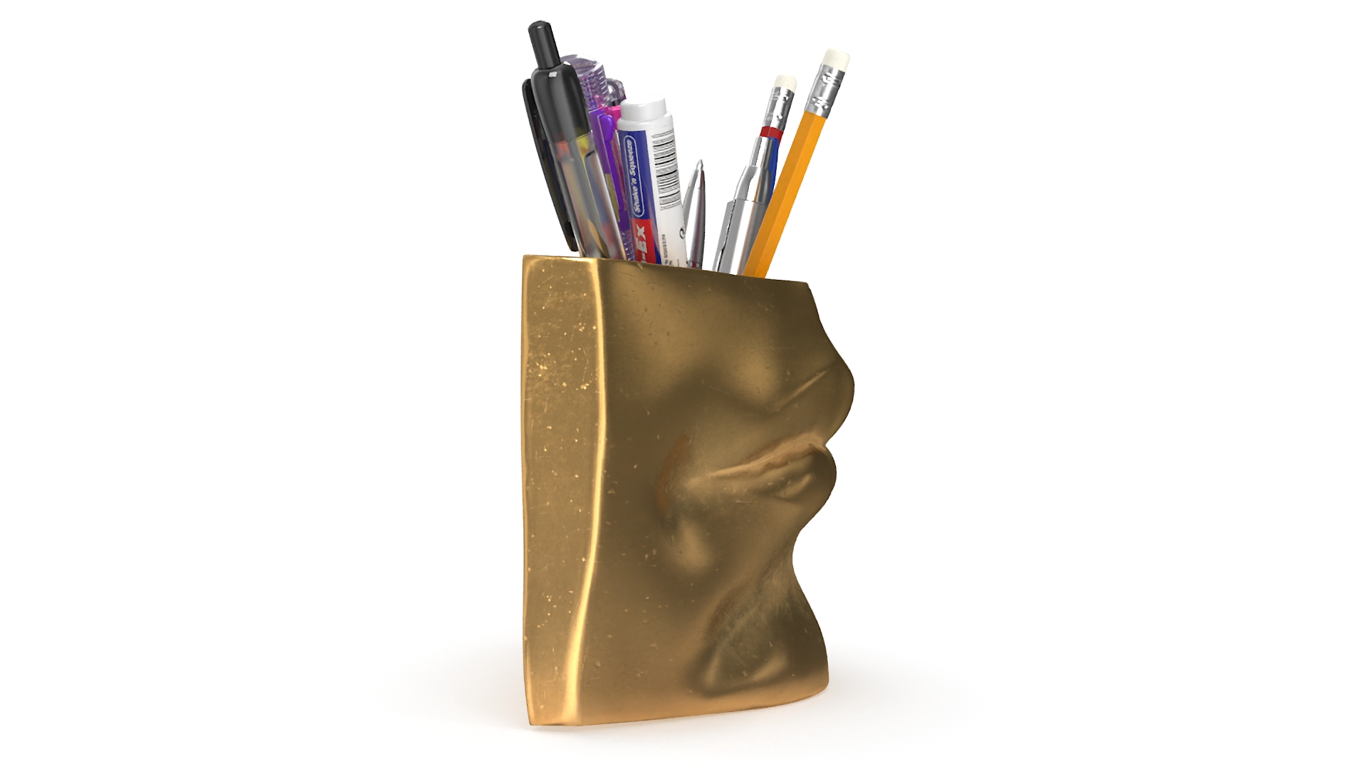 Michelangelo David lips decor Gold with Pens 3D model