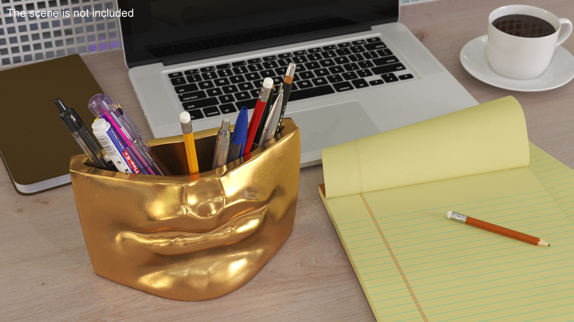 Michelangelo David lips decor Gold with Pens 3D model