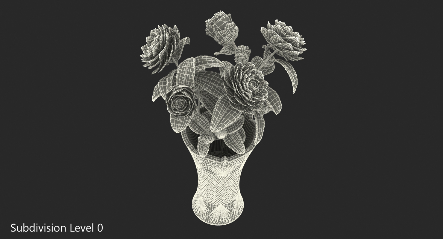 3D model White Camellia Bouquet in Vase