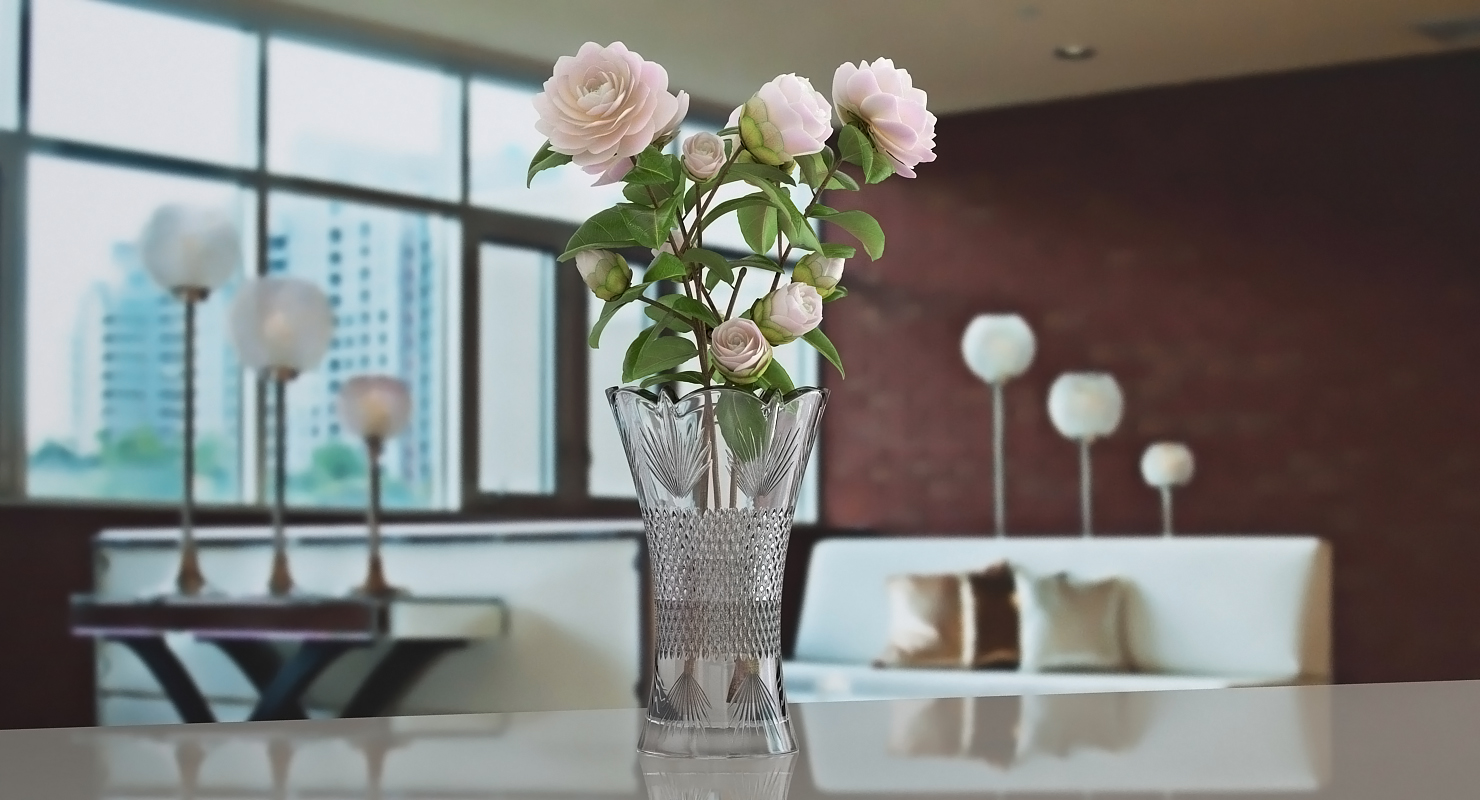 3D model White Camellia Bouquet in Vase