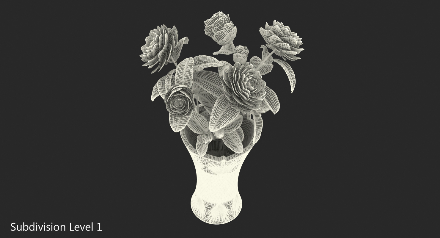 3D model White Camellia Bouquet in Vase