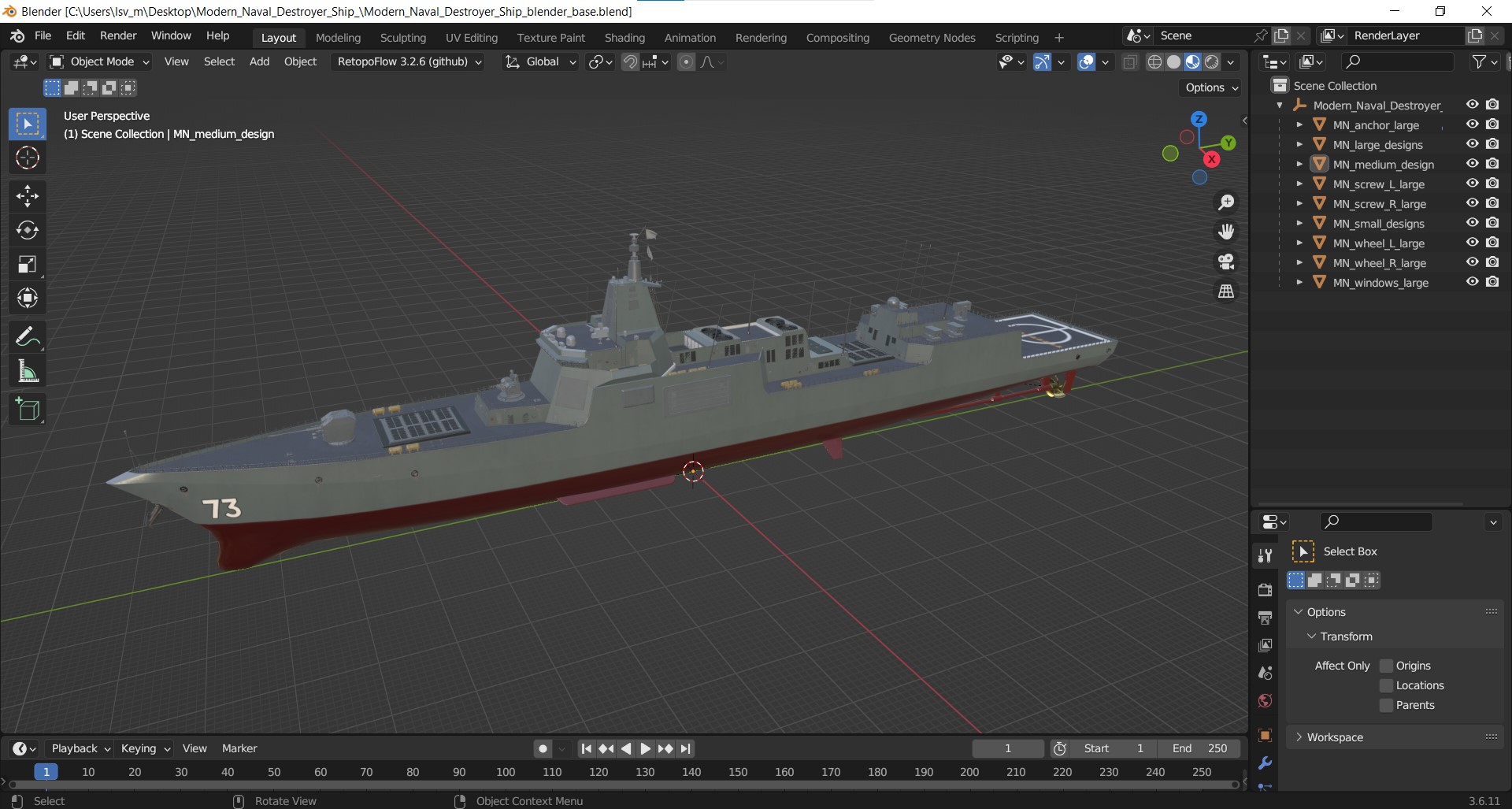 Modern Naval Destroyer Ship 3D