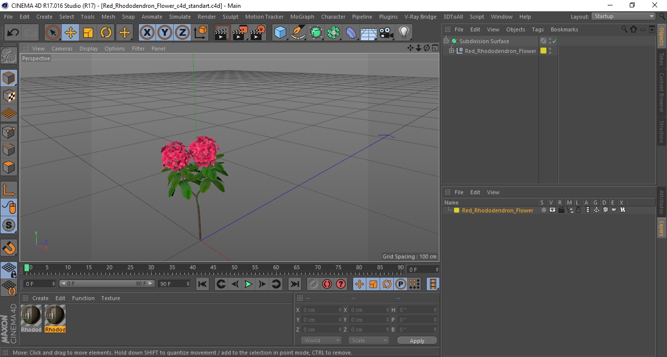 3D Red Rhododendron Flower model