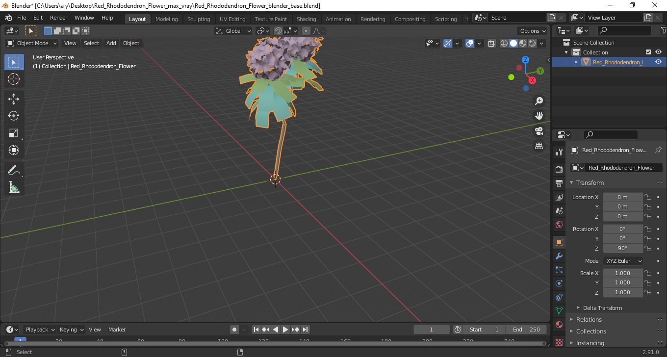 3D Red Rhododendron Flower model