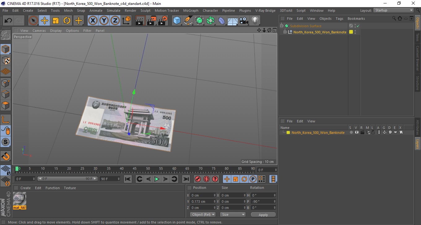 3D North Korea 500 Won Banknote model