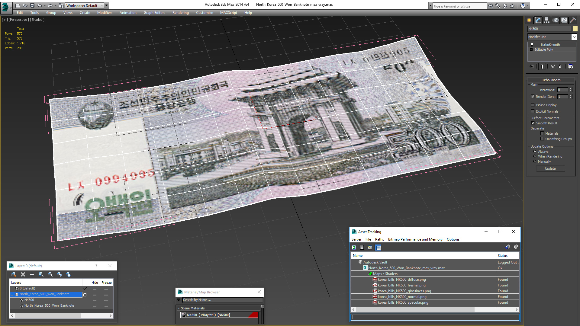 3D North Korea 500 Won Banknote model