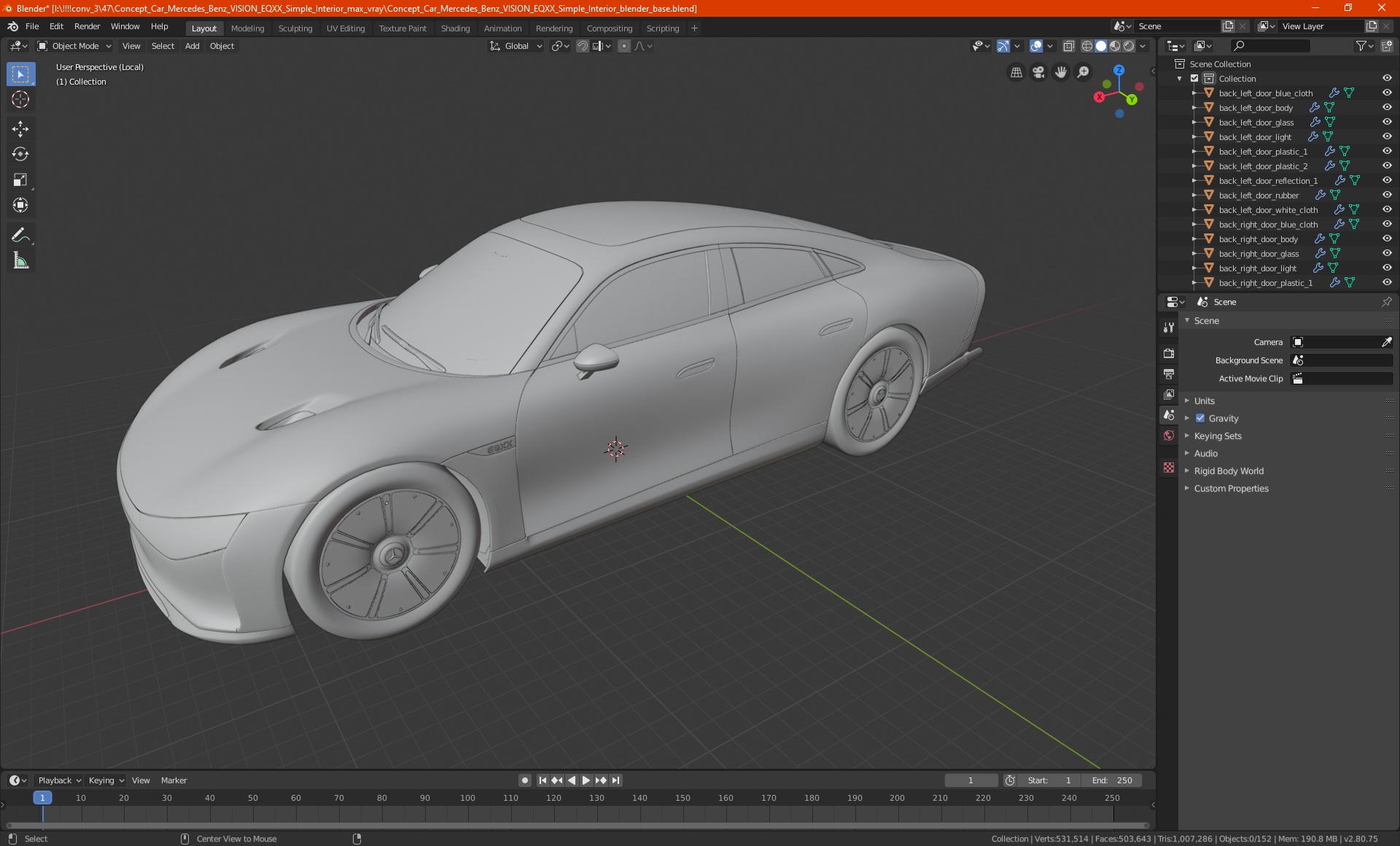 3D Concept Car Mercedes Benz VISION EQXX Simple Interior model