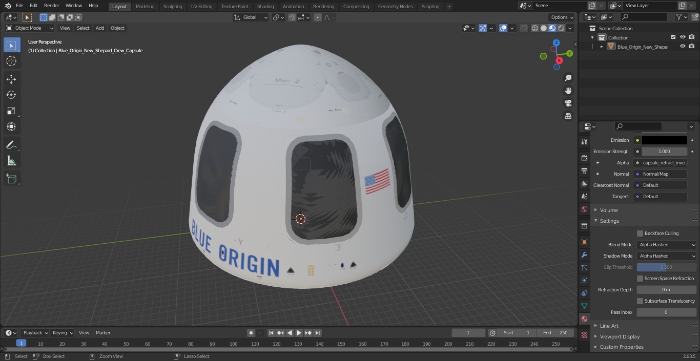 3D Blue Origin New Shepard Crew Capsule