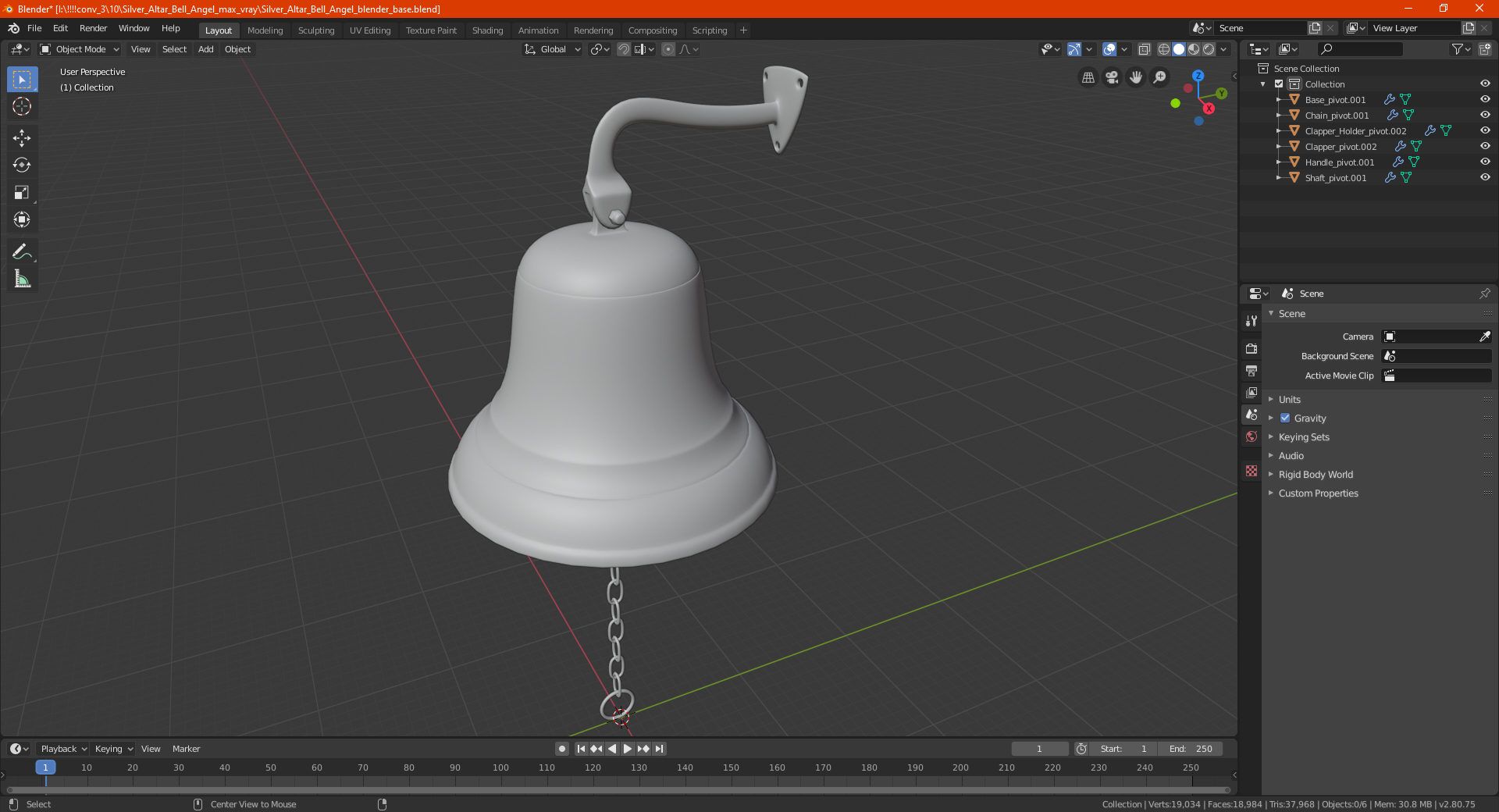 3D Silver Altar Bell Angel model