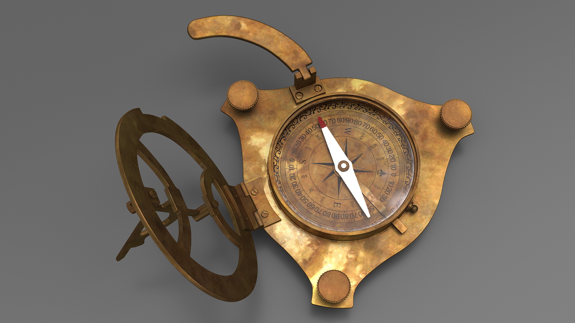 3D Antique Aged Compass with Sundial model