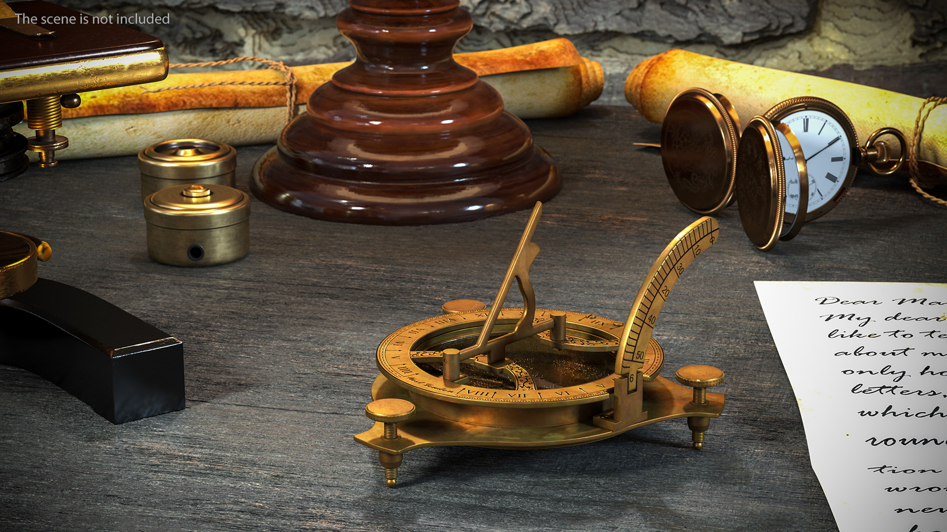 3D Antique Aged Compass with Sundial model