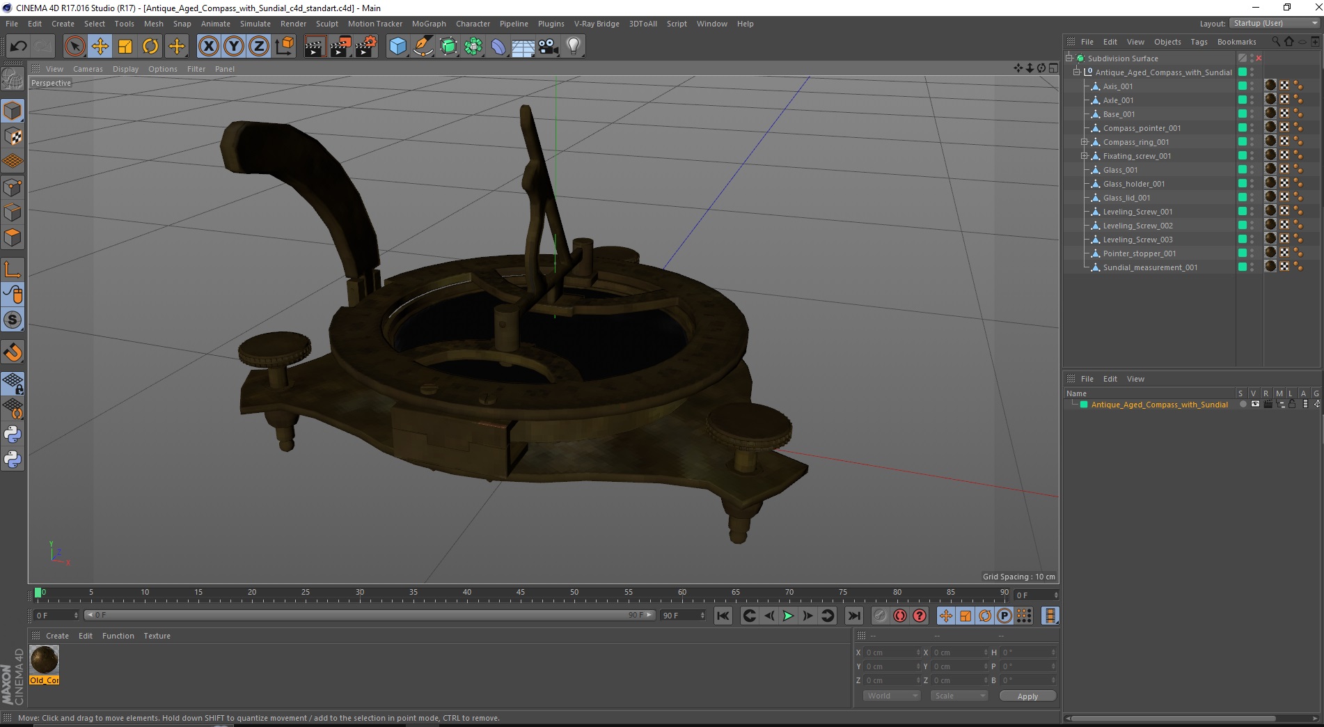 3D Antique Aged Compass with Sundial model