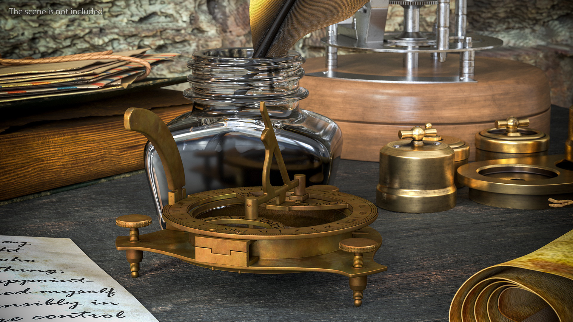 3D Antique Aged Compass with Sundial model