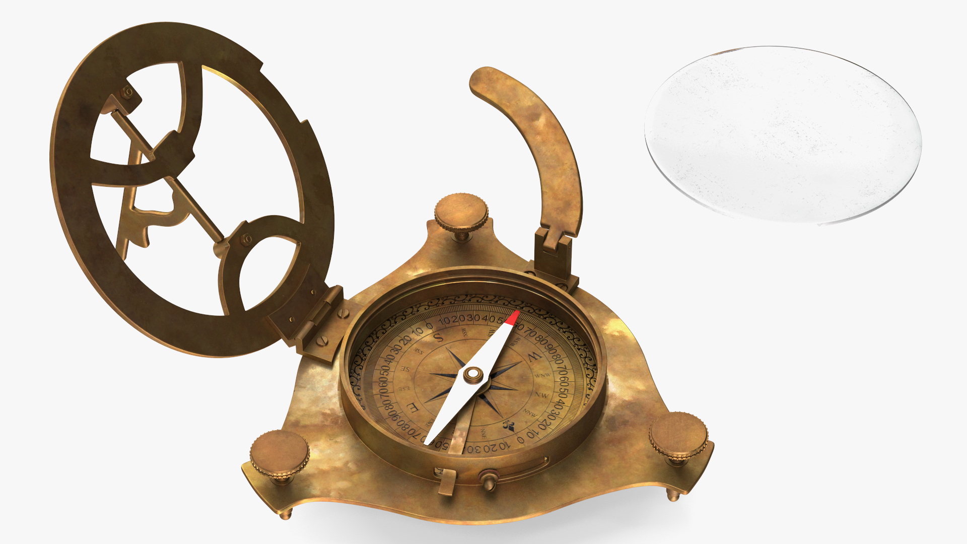 3D Antique Aged Compass with Sundial model