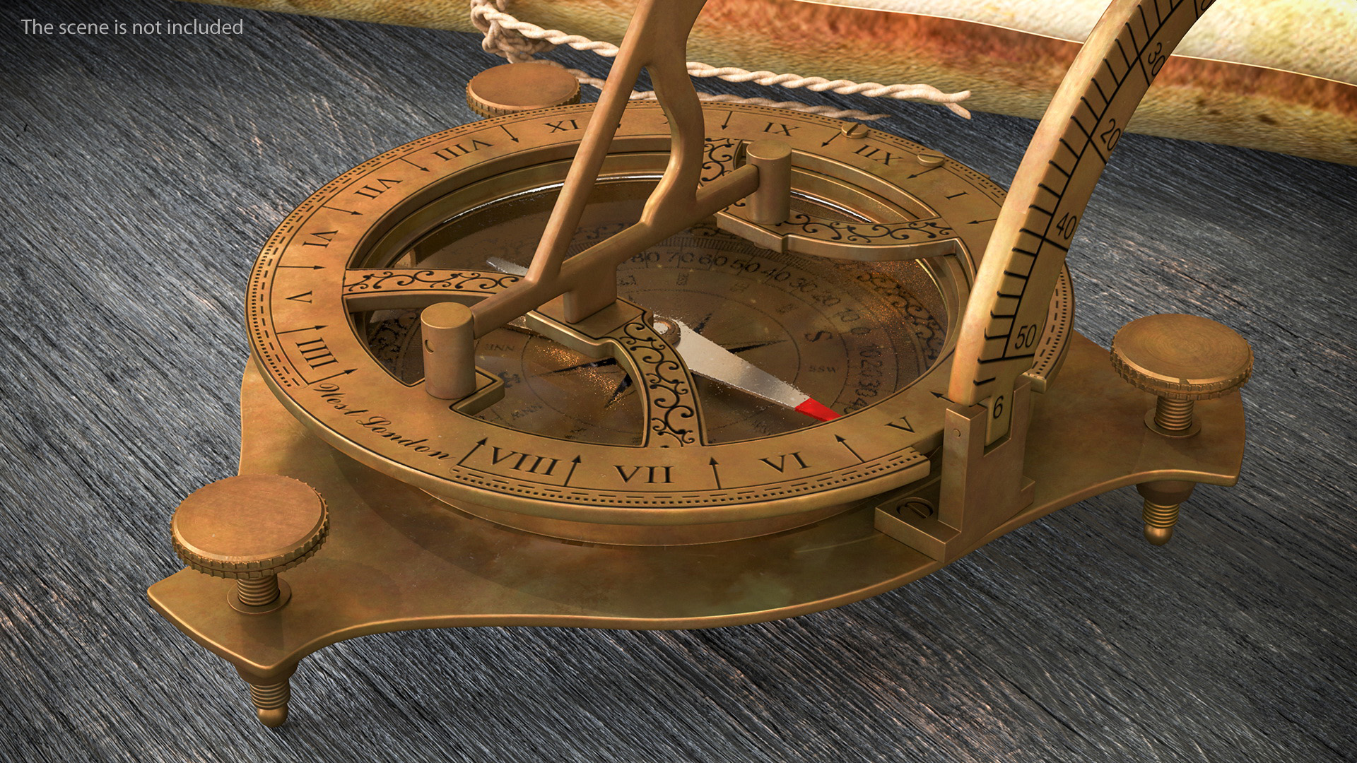 3D Antique Aged Compass with Sundial model