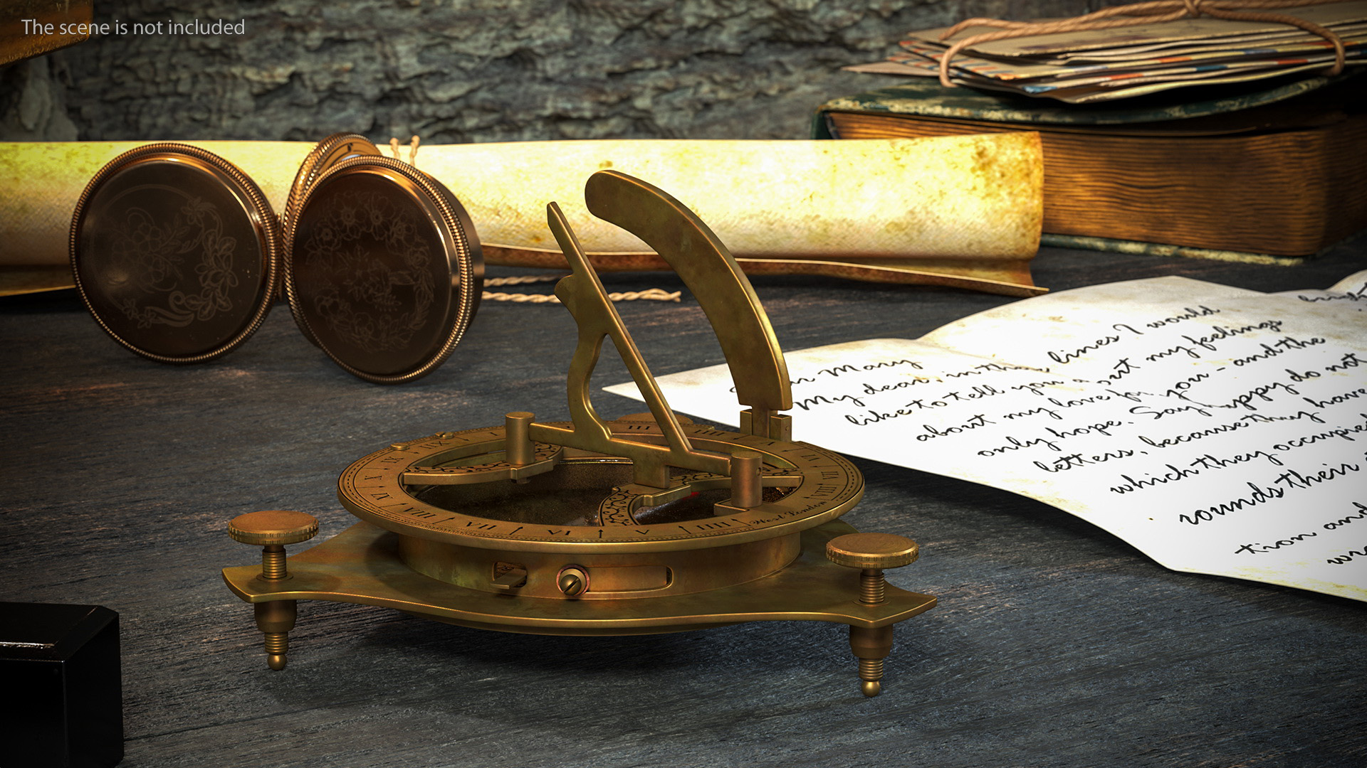 3D Antique Aged Compass with Sundial model