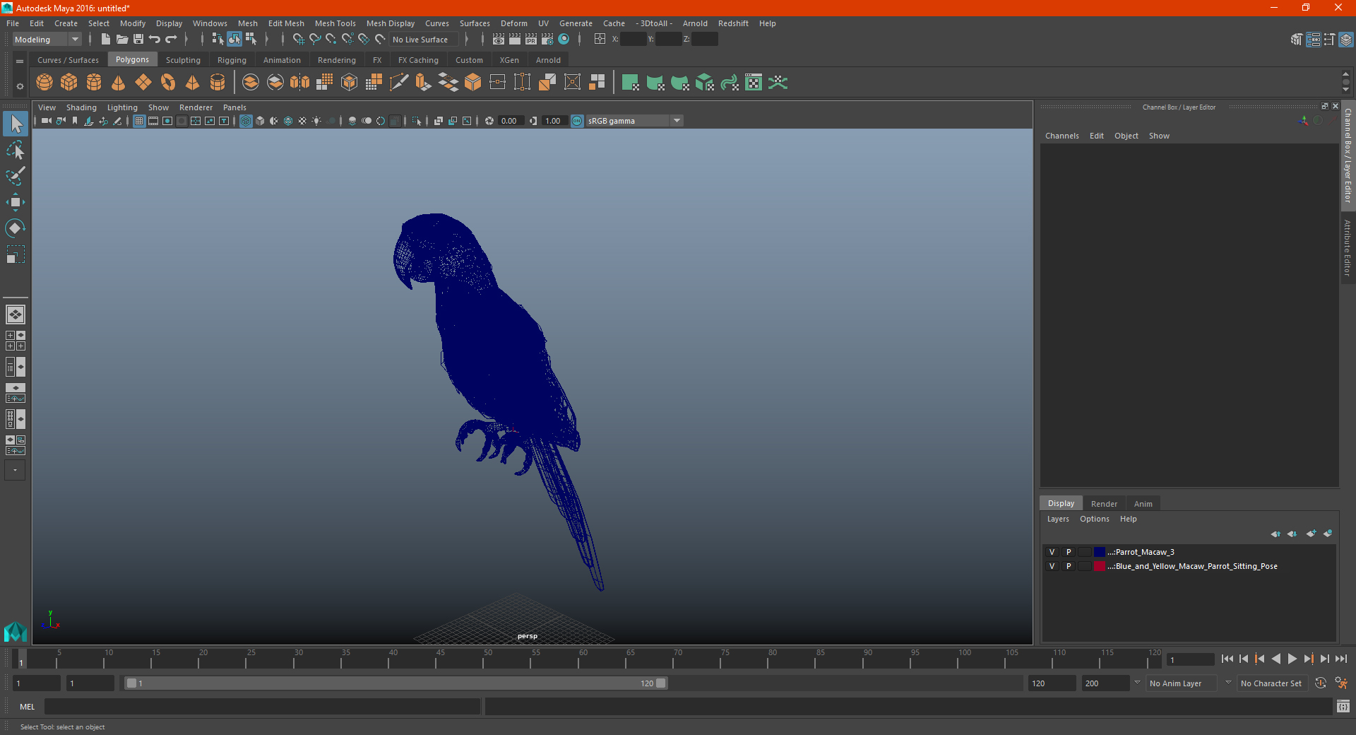3D Blue and Yellow Macaw Parrot Sitting Pose