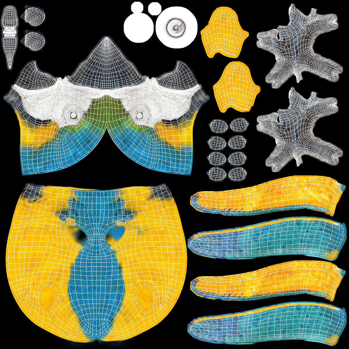 3D Blue and Yellow Macaw Parrot Sitting Pose