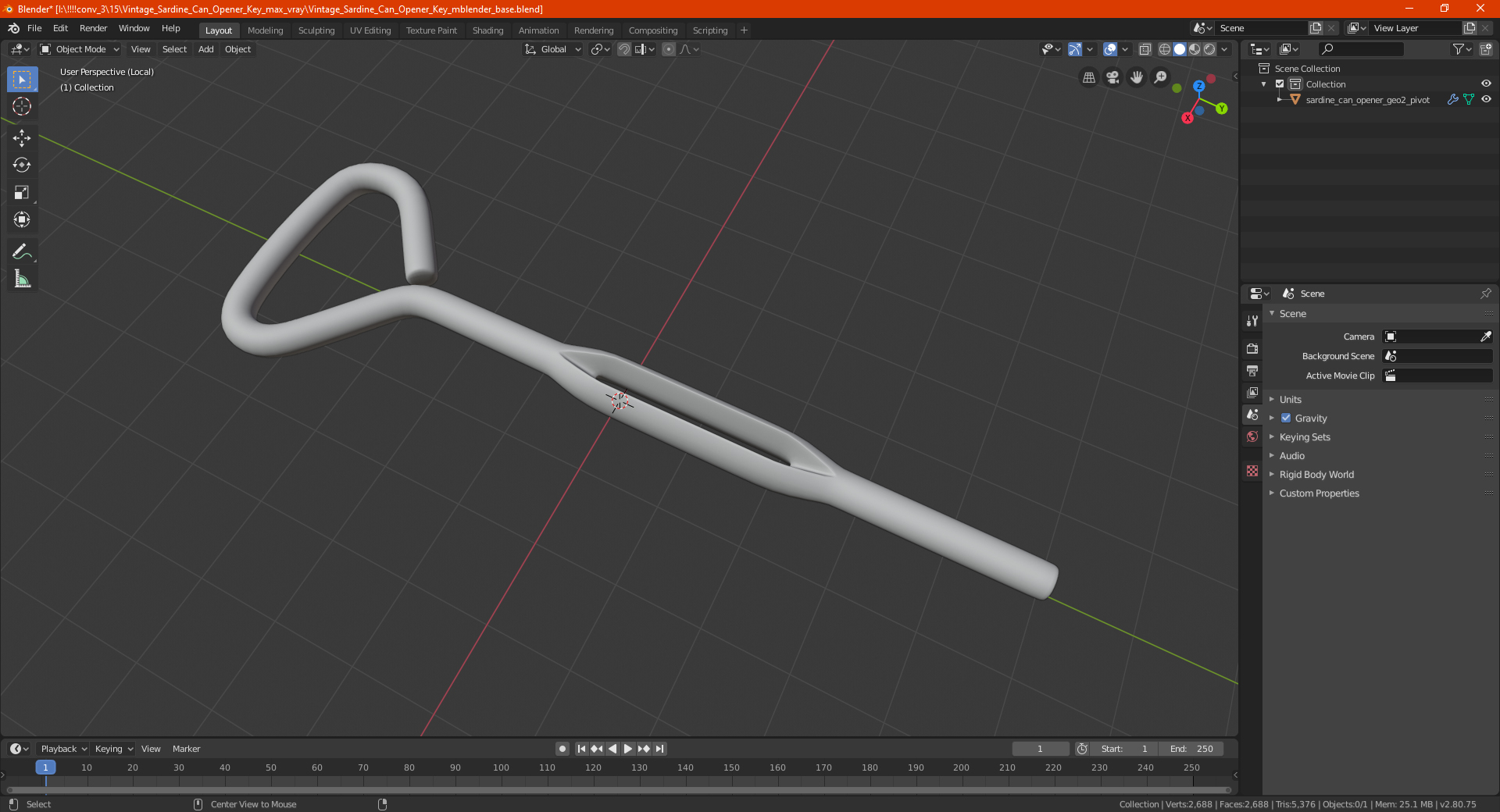 3D model Vintage Sardine Can Opener Key
