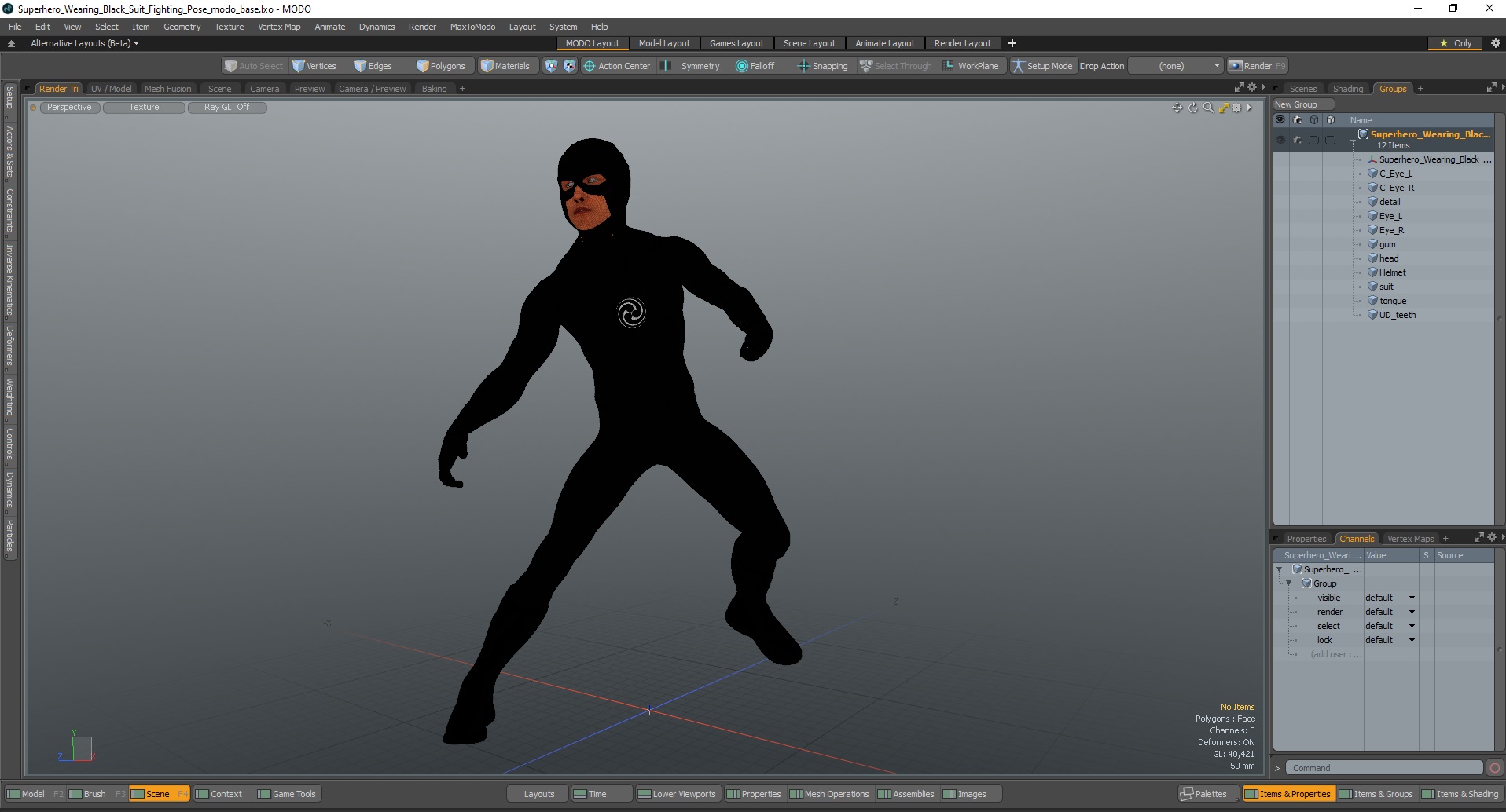 Superhero Wearing Black Suit Fighting Pose 3D