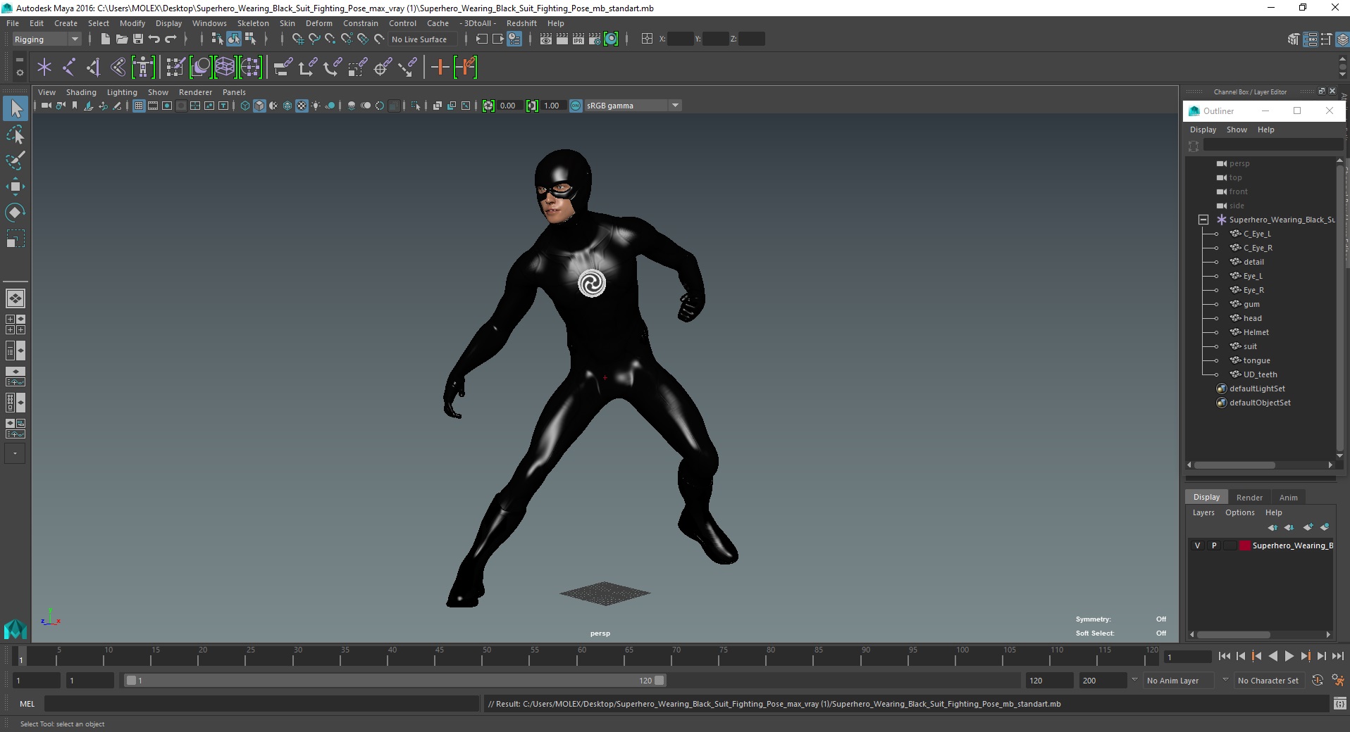 Superhero Wearing Black Suit Fighting Pose 3D