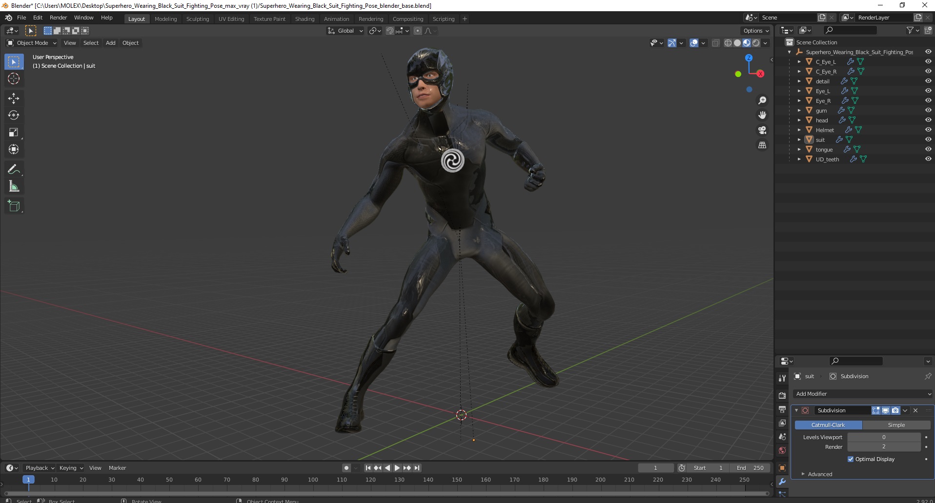 Superhero Wearing Black Suit Fighting Pose 3D
