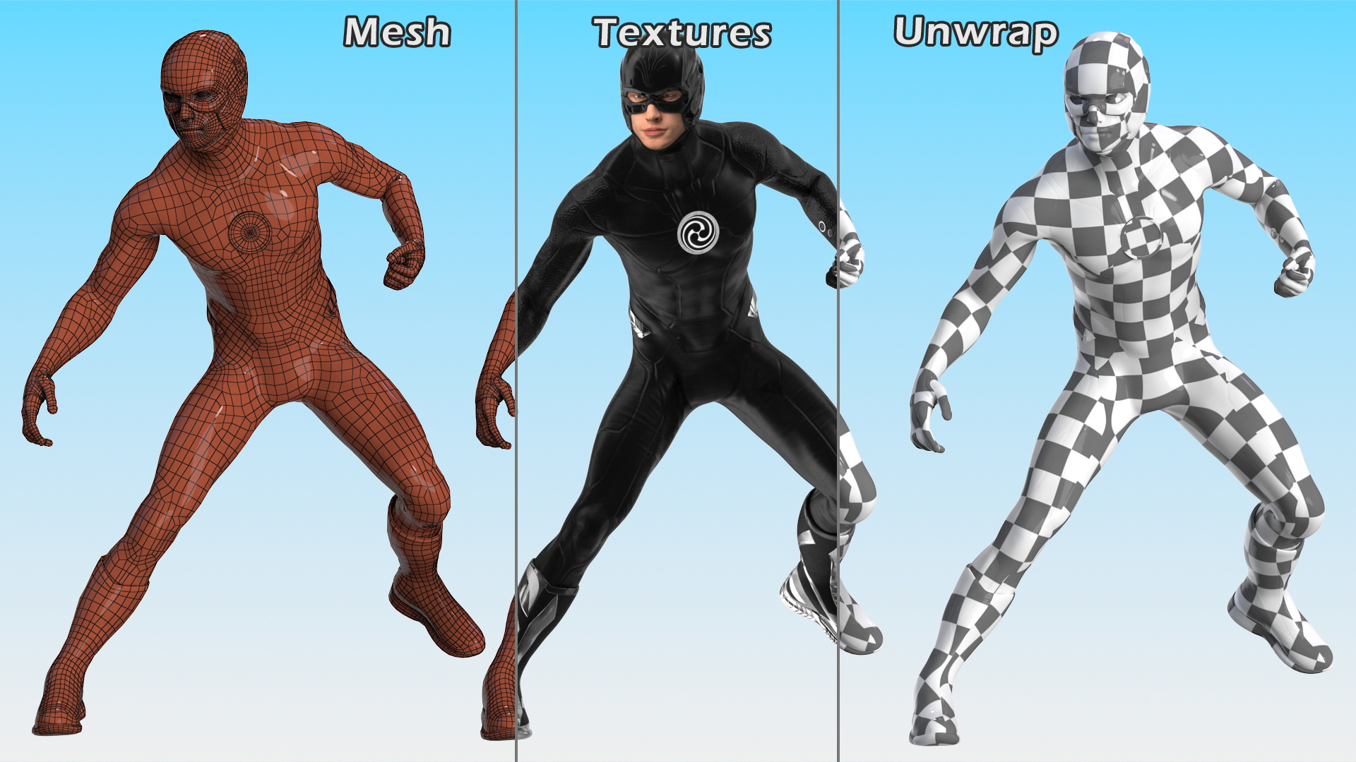 Superhero Wearing Black Suit Fighting Pose 3D