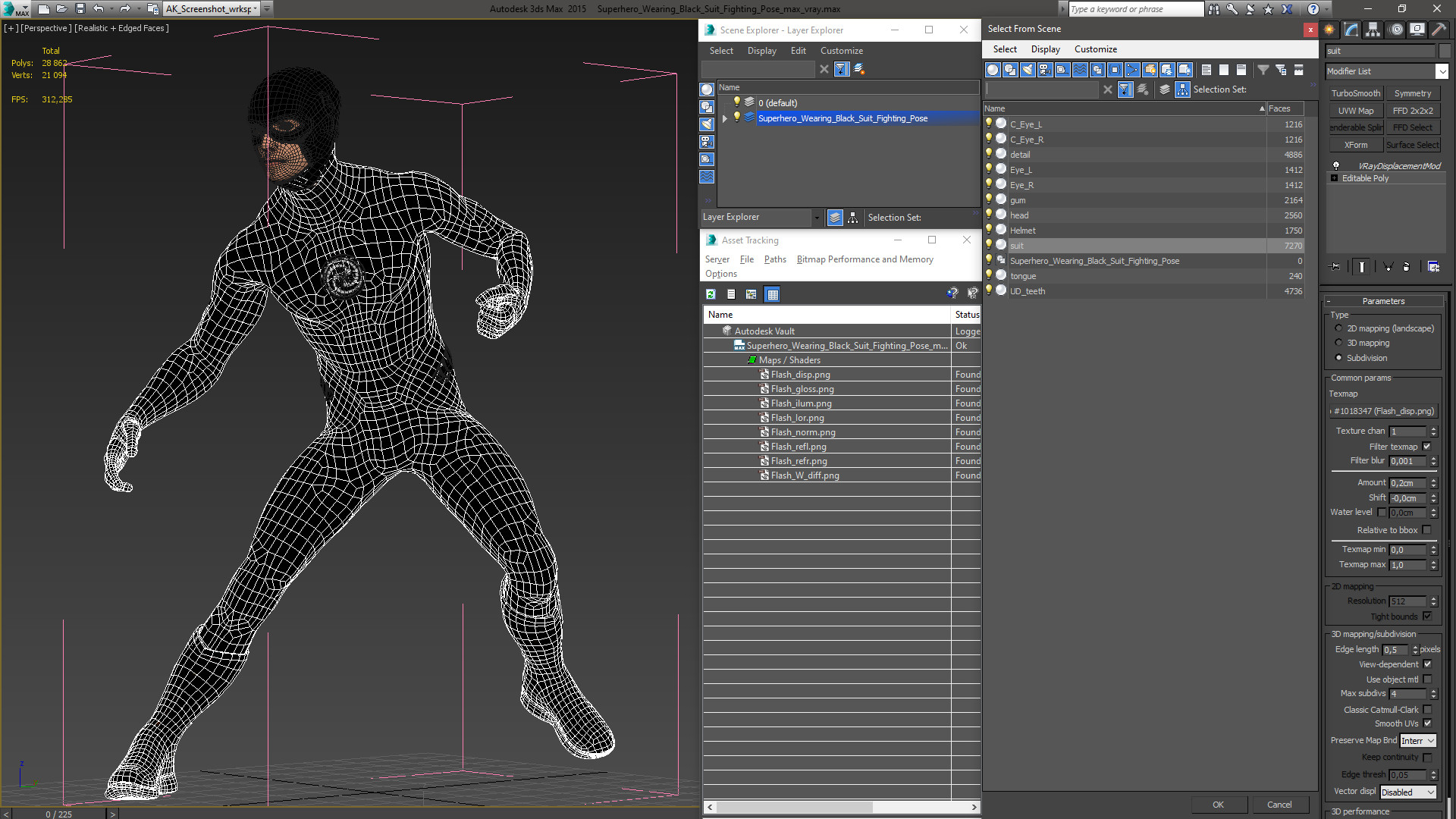 Superhero Wearing Black Suit Fighting Pose 3D