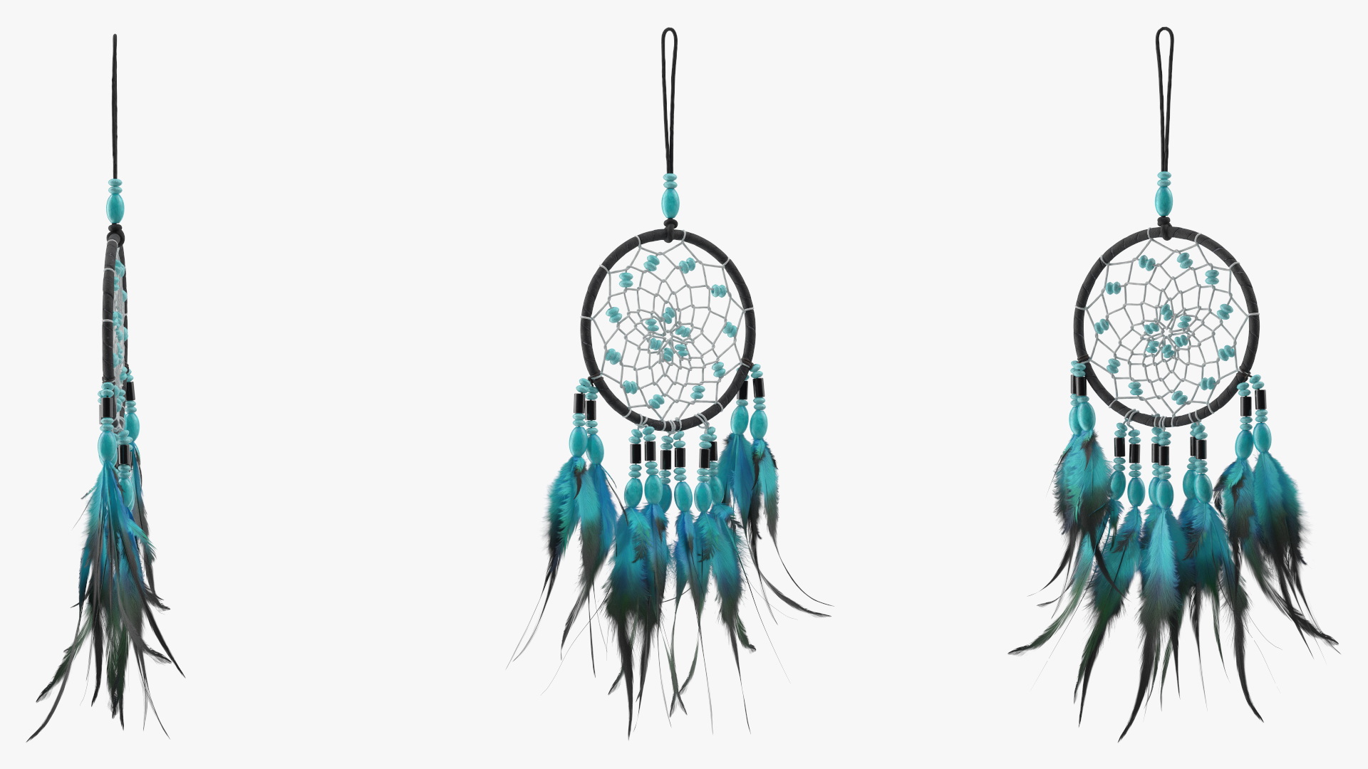 3D model Dreamcatcher with Blue Feathers One Ring