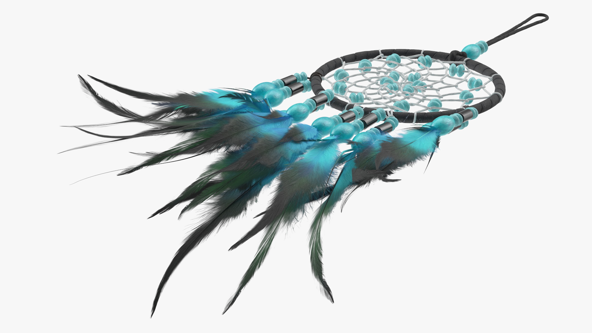 3D model Dreamcatcher with Blue Feathers One Ring