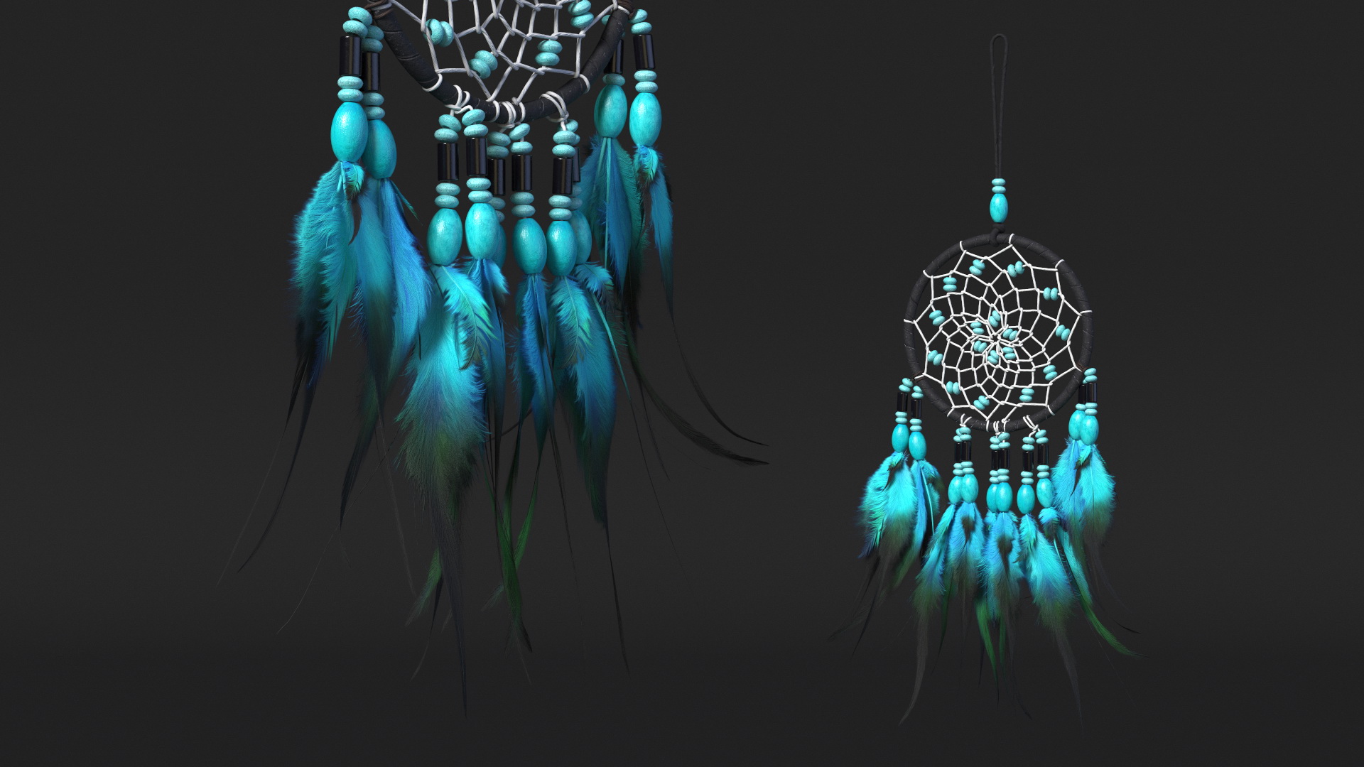 3D model Dreamcatcher with Blue Feathers One Ring