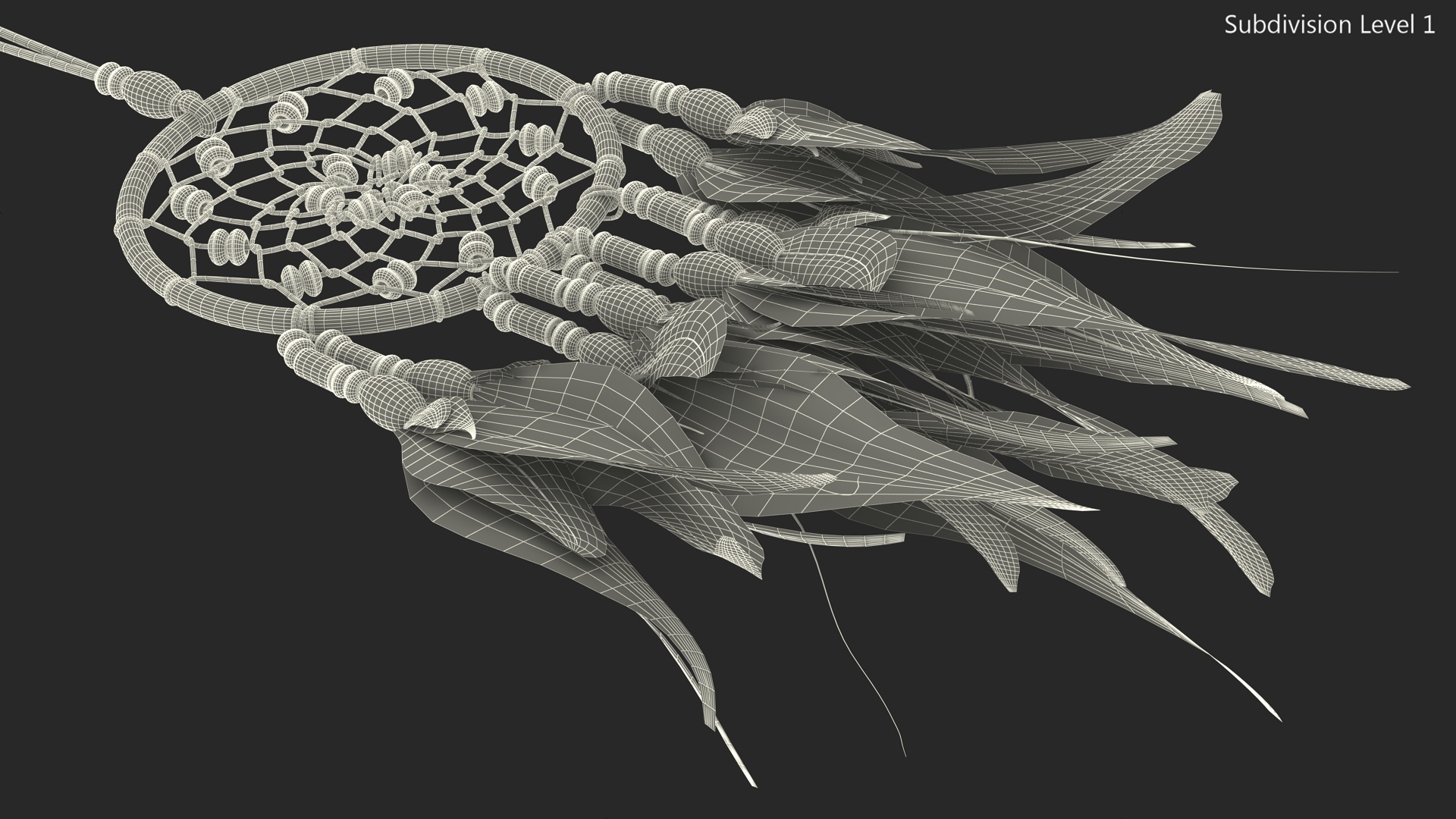 3D model Dreamcatcher with Blue Feathers One Ring