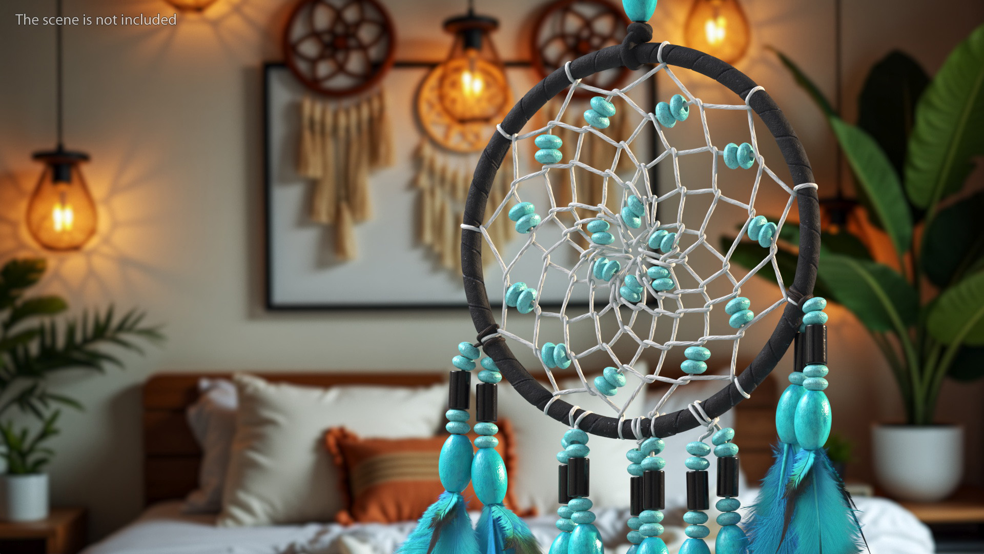 3D model Dreamcatcher with Blue Feathers One Ring