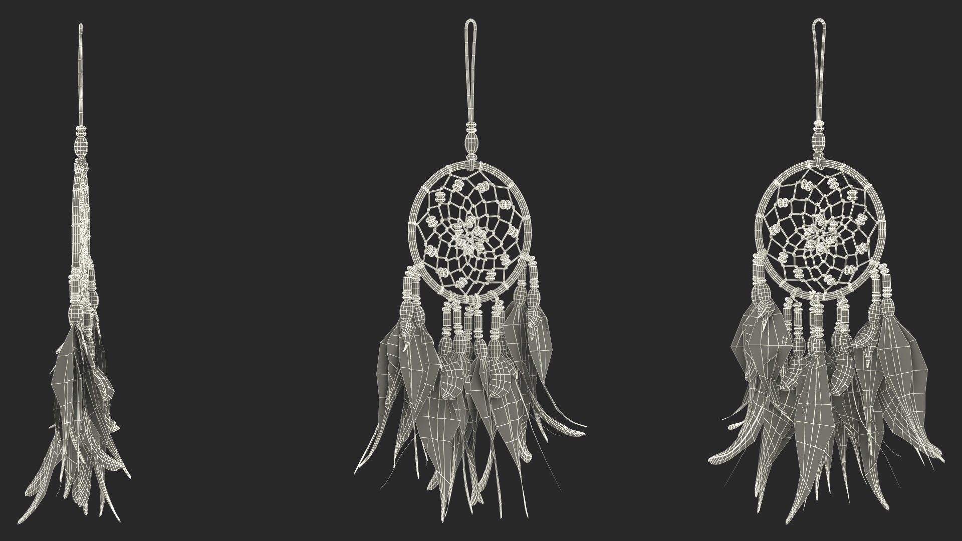 3D model Dreamcatcher with Blue Feathers One Ring