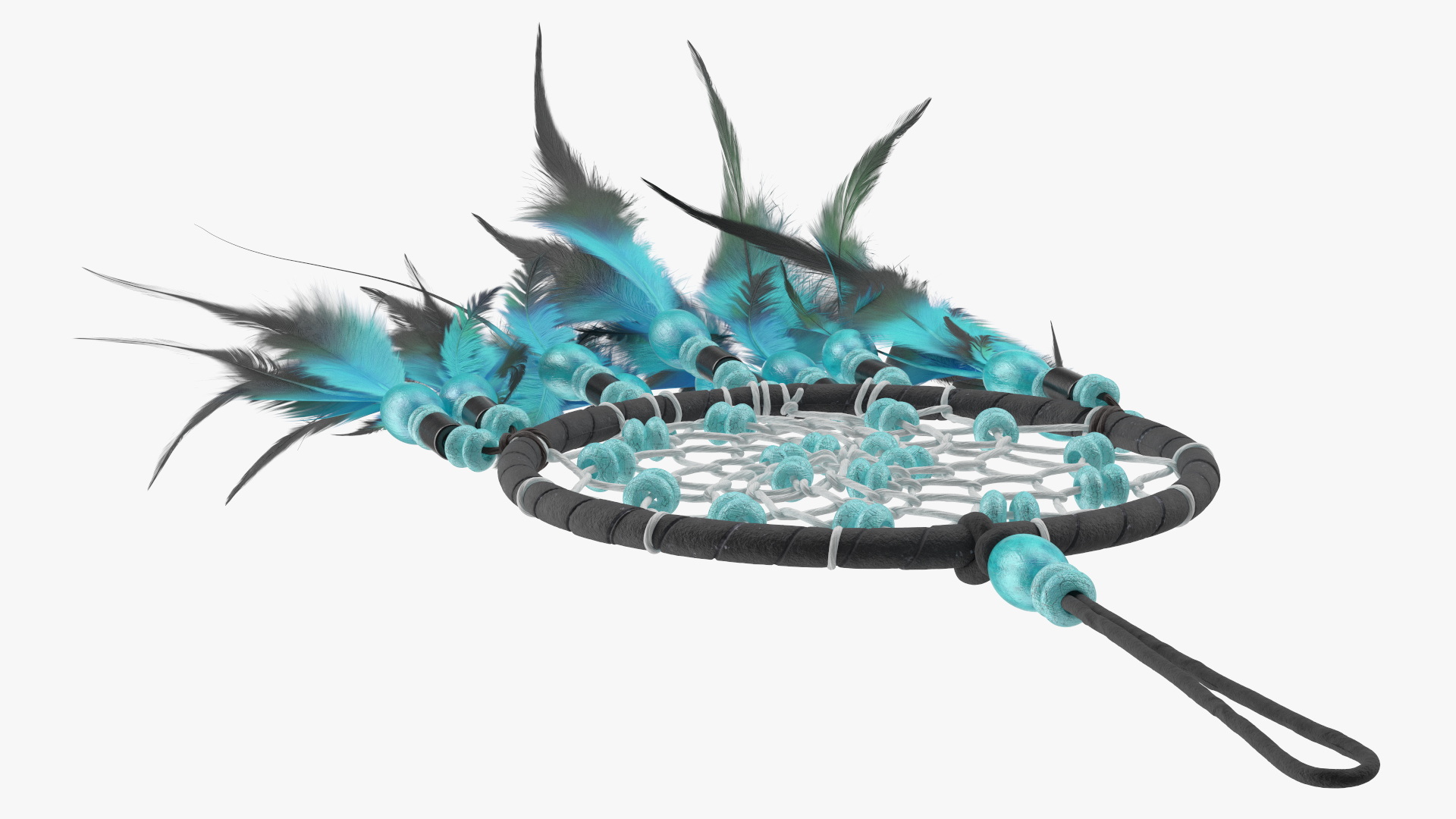 3D model Dreamcatcher with Blue Feathers One Ring