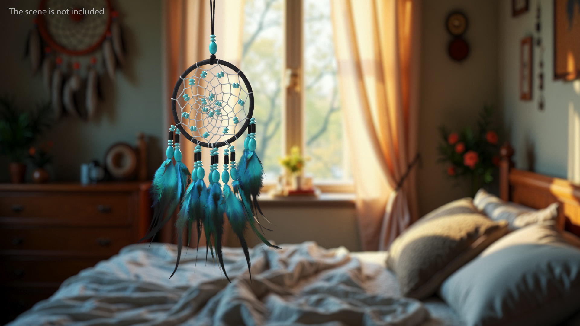 3D model Dreamcatcher with Blue Feathers One Ring