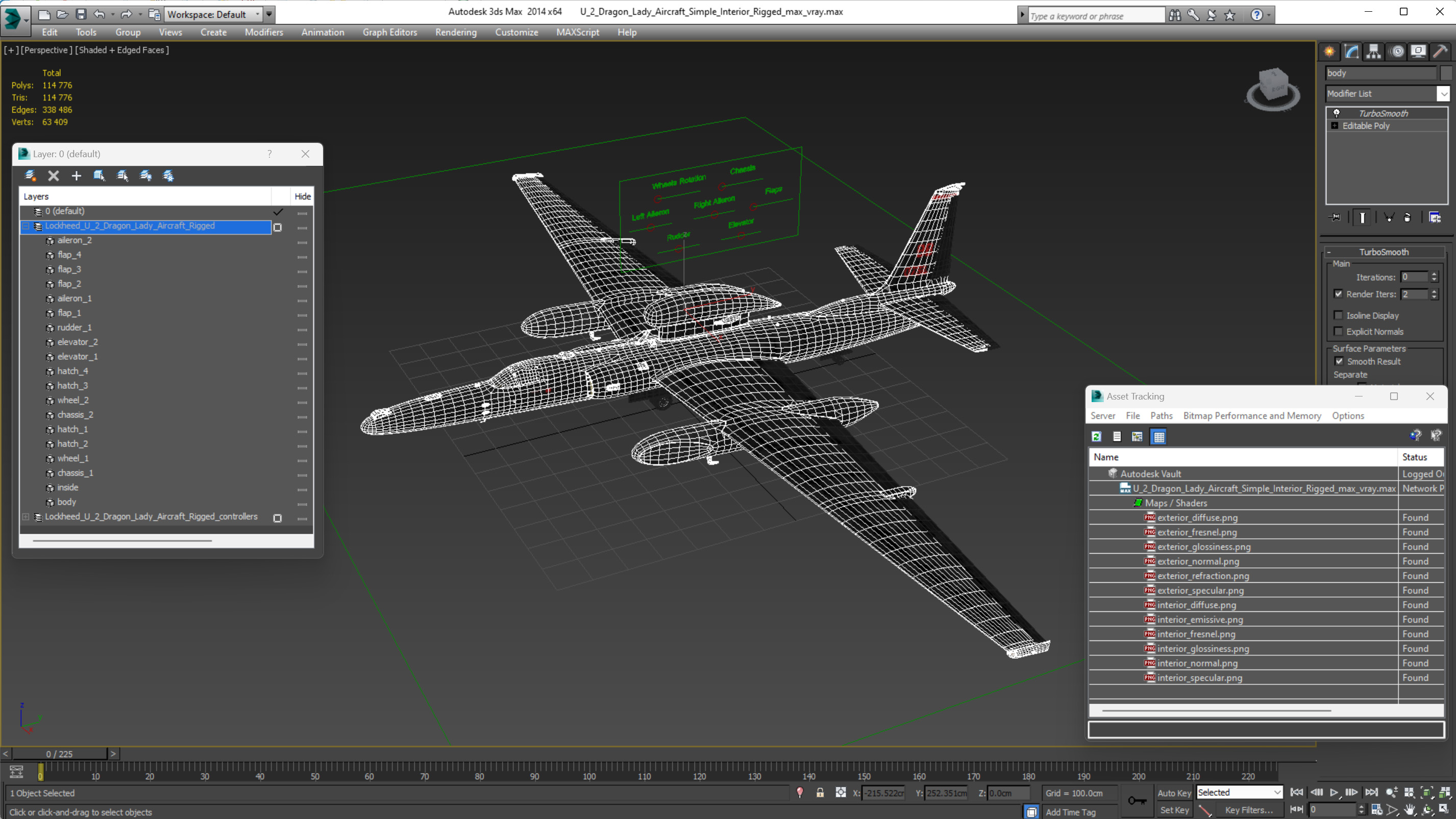 U_2 Dragon Lady Aircraft Simple Interior Rigged 3D