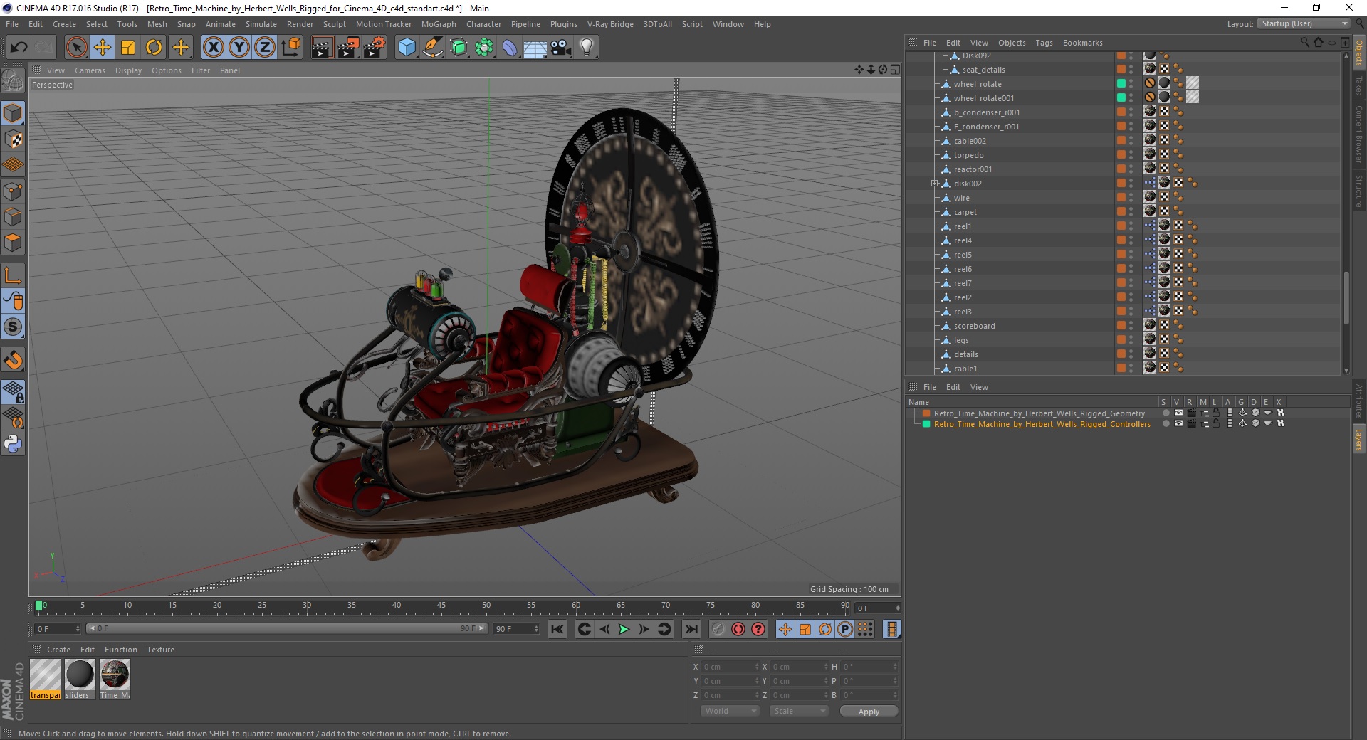 3D Retro Time Machine by Herbert Wells Rigged for Cinema 4D