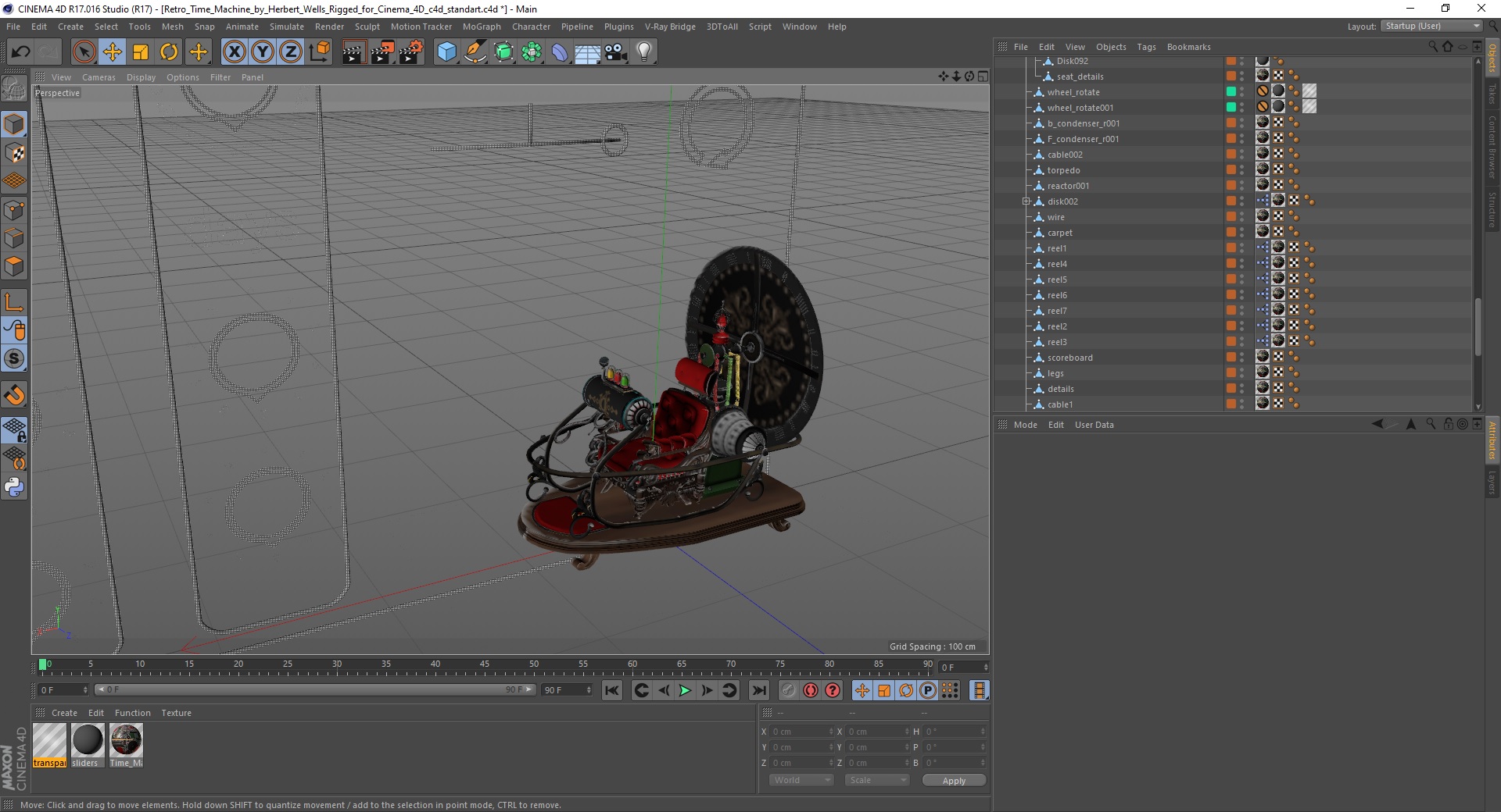 3D Retro Time Machine by Herbert Wells Rigged for Cinema 4D