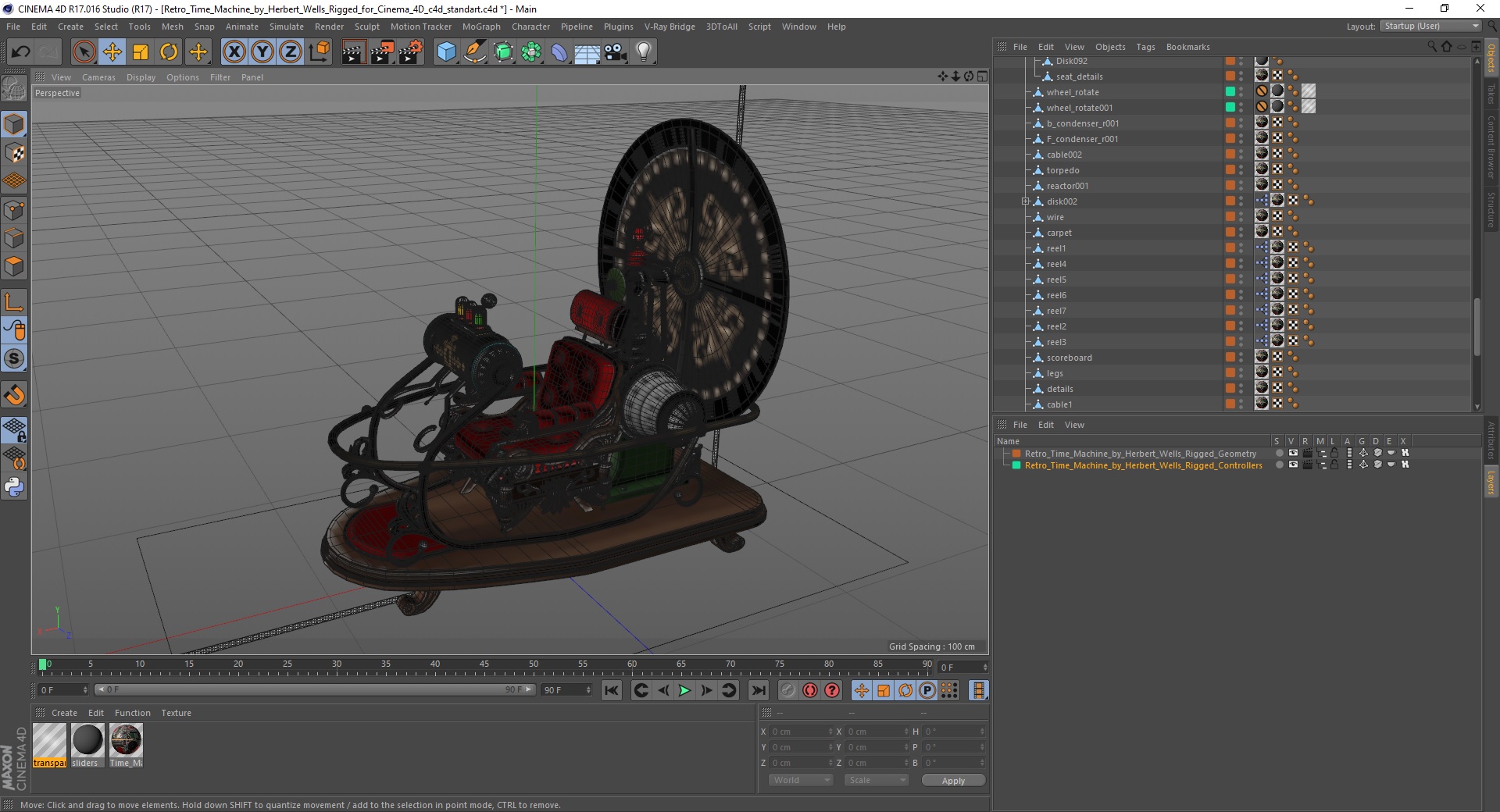 3D Retro Time Machine by Herbert Wells Rigged for Cinema 4D