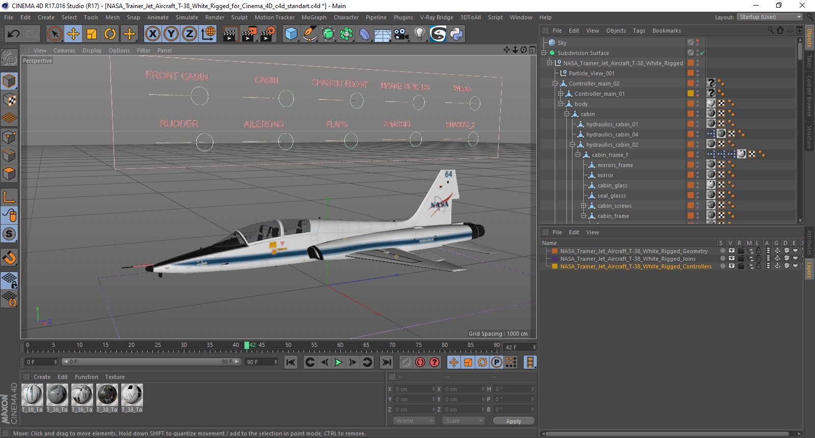 NASA Trainer Jet Aircraft T-38 White Rigged for Cinema 4D 3D