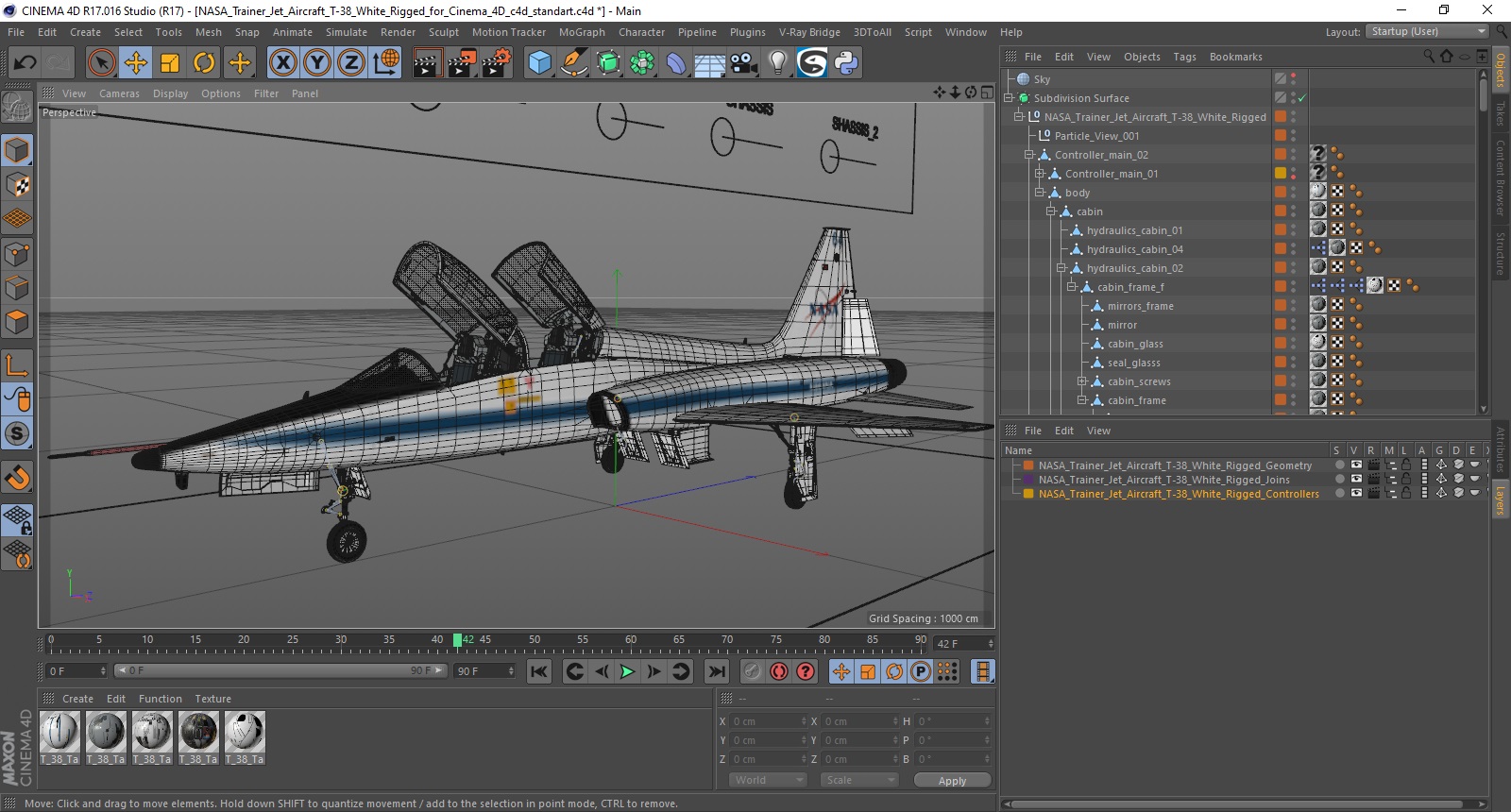 NASA Trainer Jet Aircraft T-38 White Rigged for Cinema 4D 3D