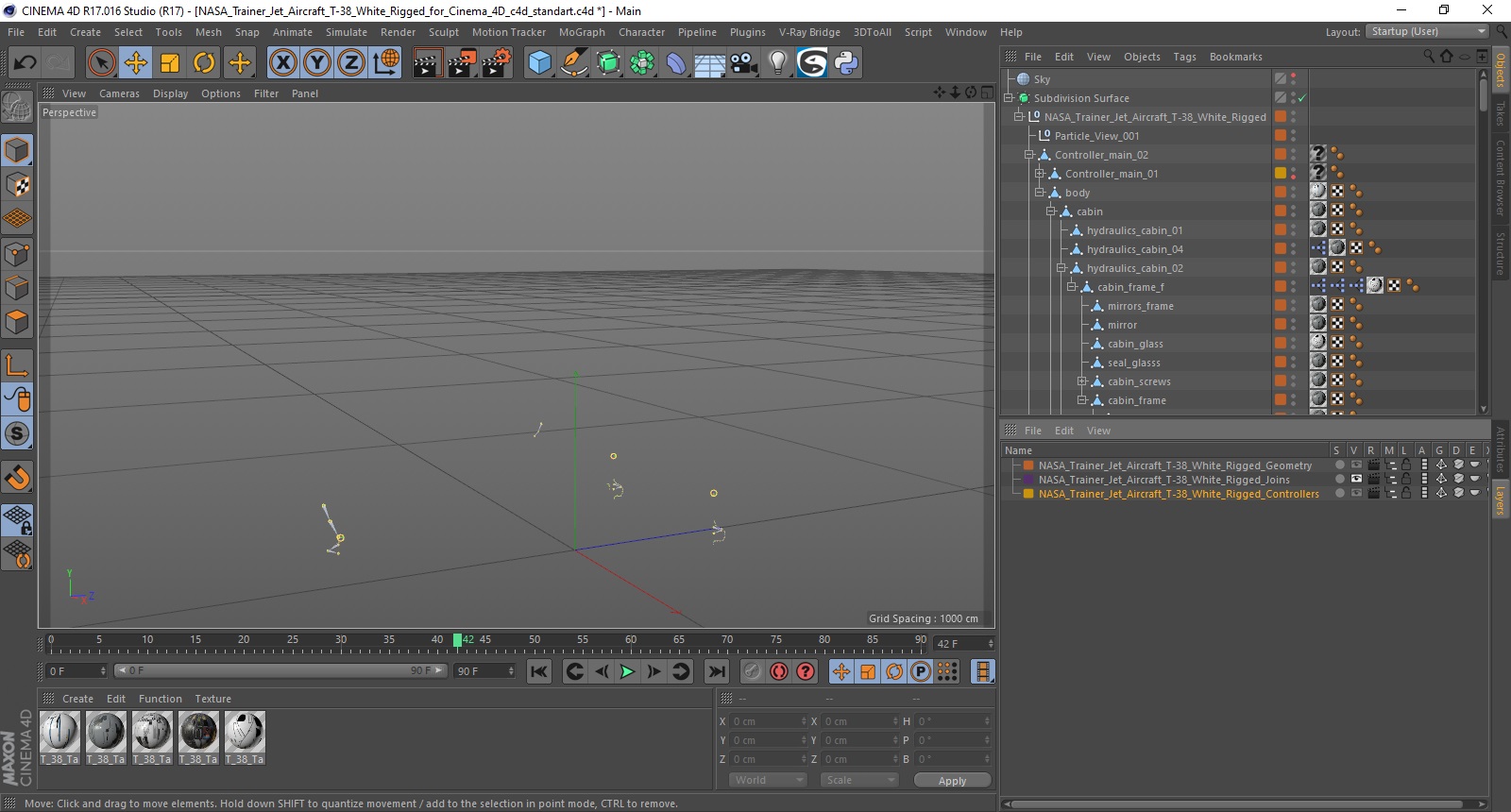 NASA Trainer Jet Aircraft T-38 White Rigged for Cinema 4D 3D