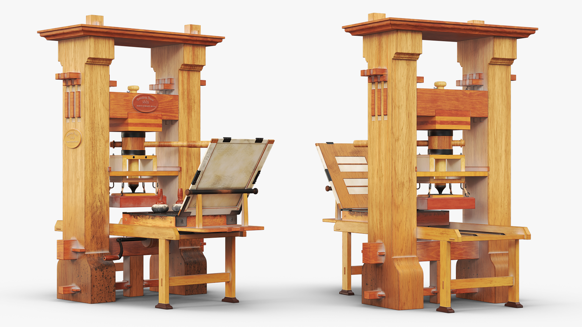 Gutenberg Printing Press with Ink Table Brown Vintage - view 2