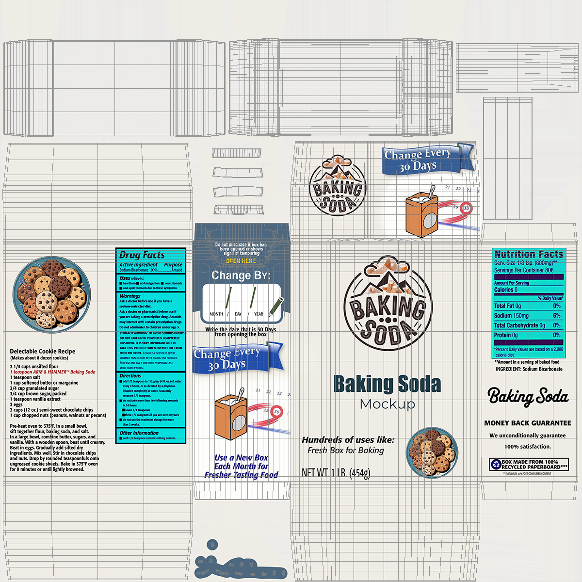 3D Baking Soda Package Mockup