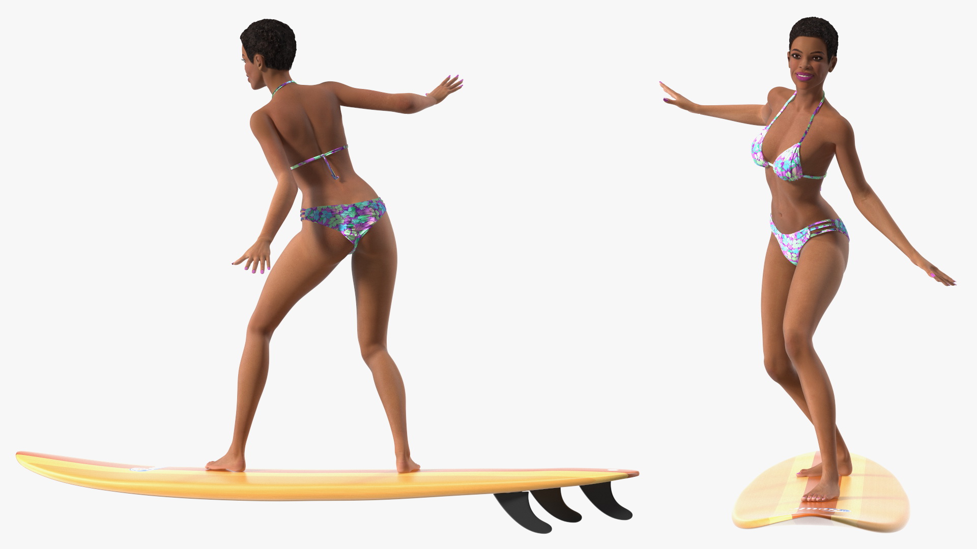 Black Woman On Surfboard 3D model