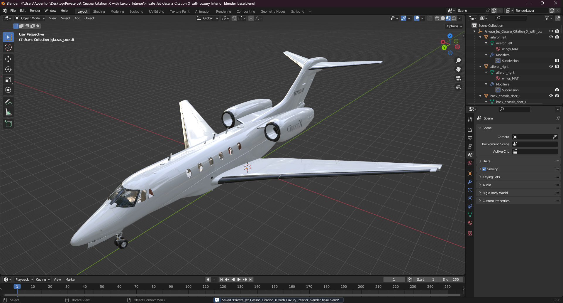 3D model Private Jet Cessna Citation X with Luxury Interior