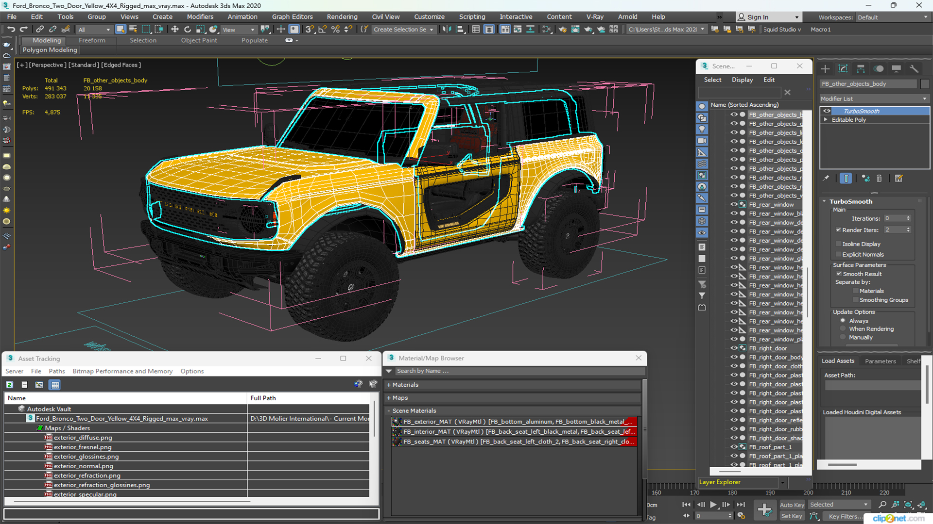 3D Ford Bronco Two Door Yellow 4X4 Rigged model